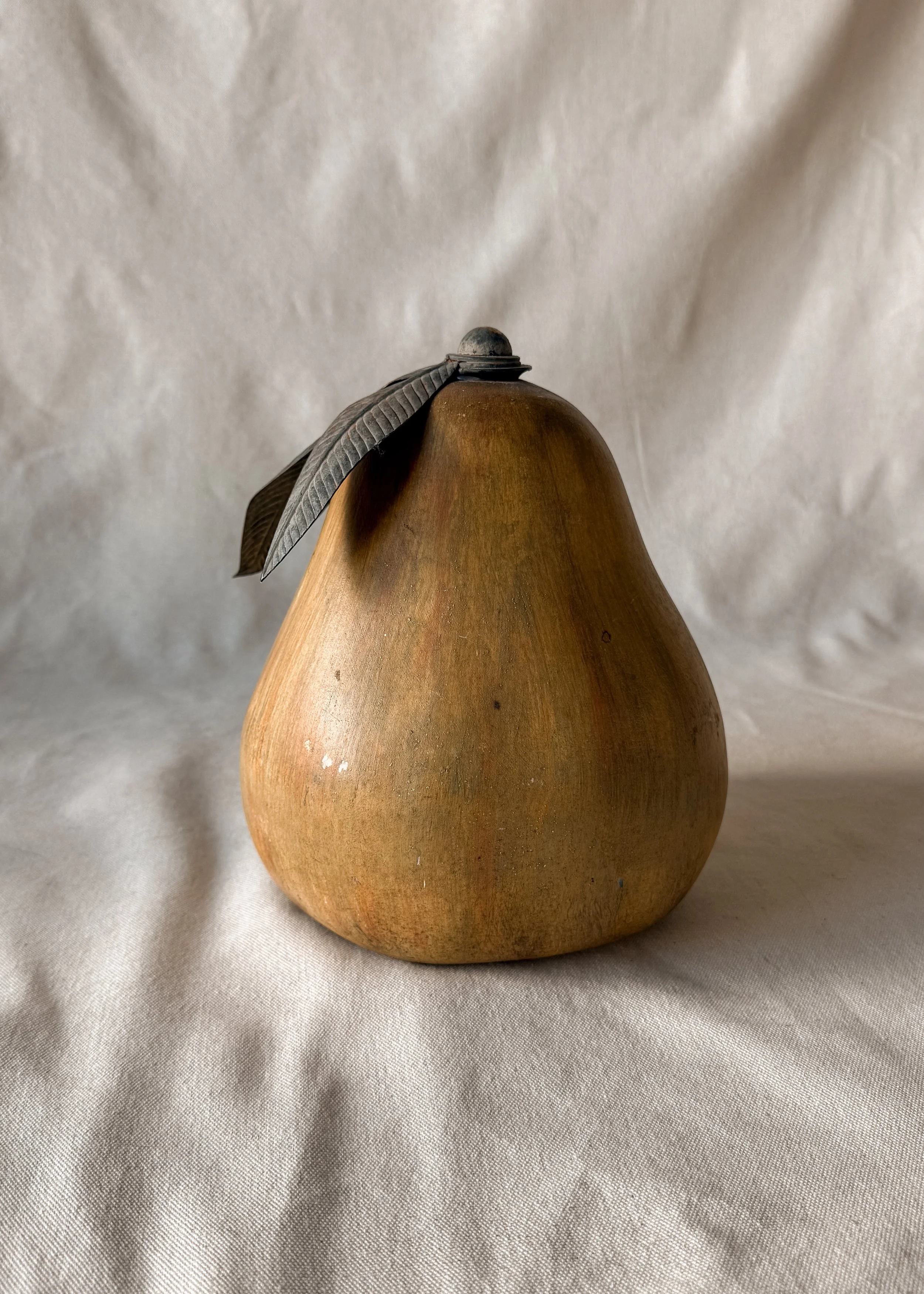 Large Wood Pear w/ Brass Leaves