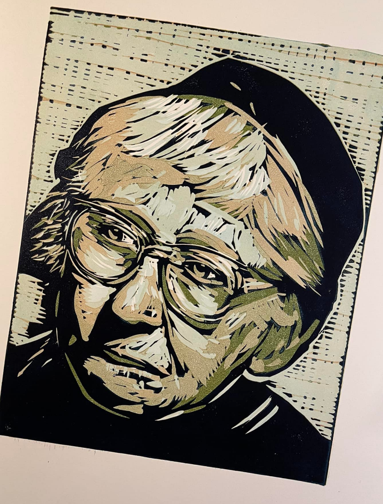 Photographer Imogen Cunningham, Linocut, 11" x 14", edition of 5 prints.