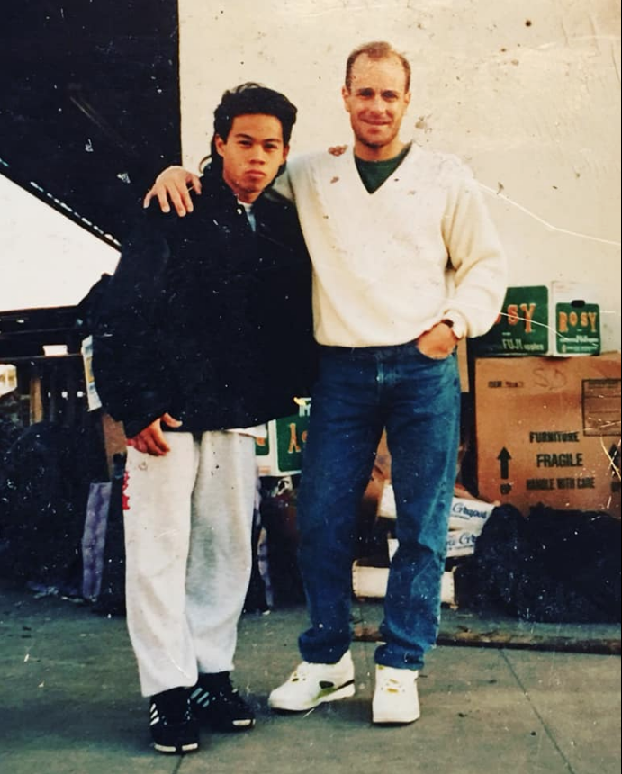 With Ernie Reyes, Jr. on the set of the Disney Series "Secret Bodyguard." The call sheet listed my part as "The Ugly Hood."