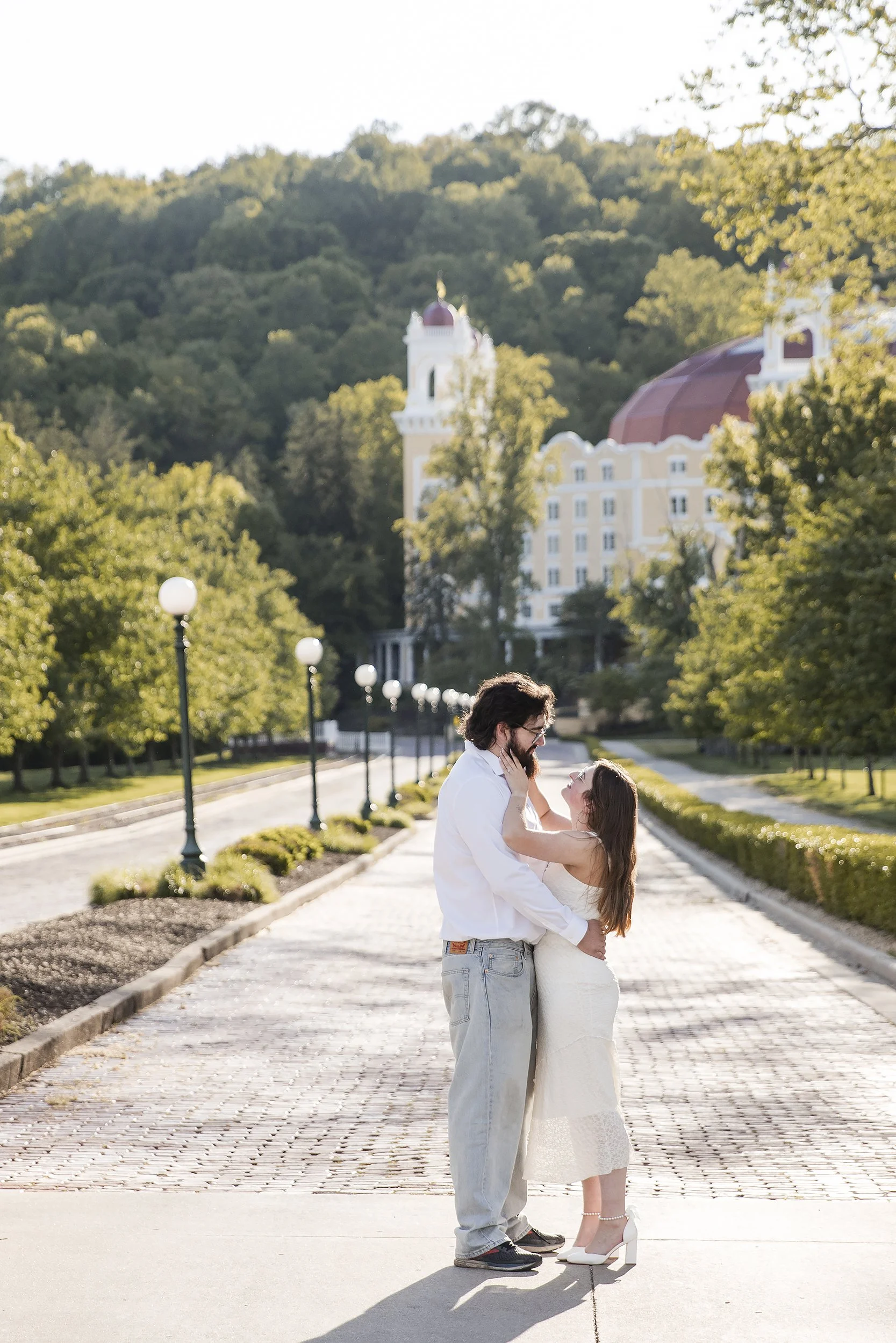 Couple embrace West Baden Springs Engagement.JPG