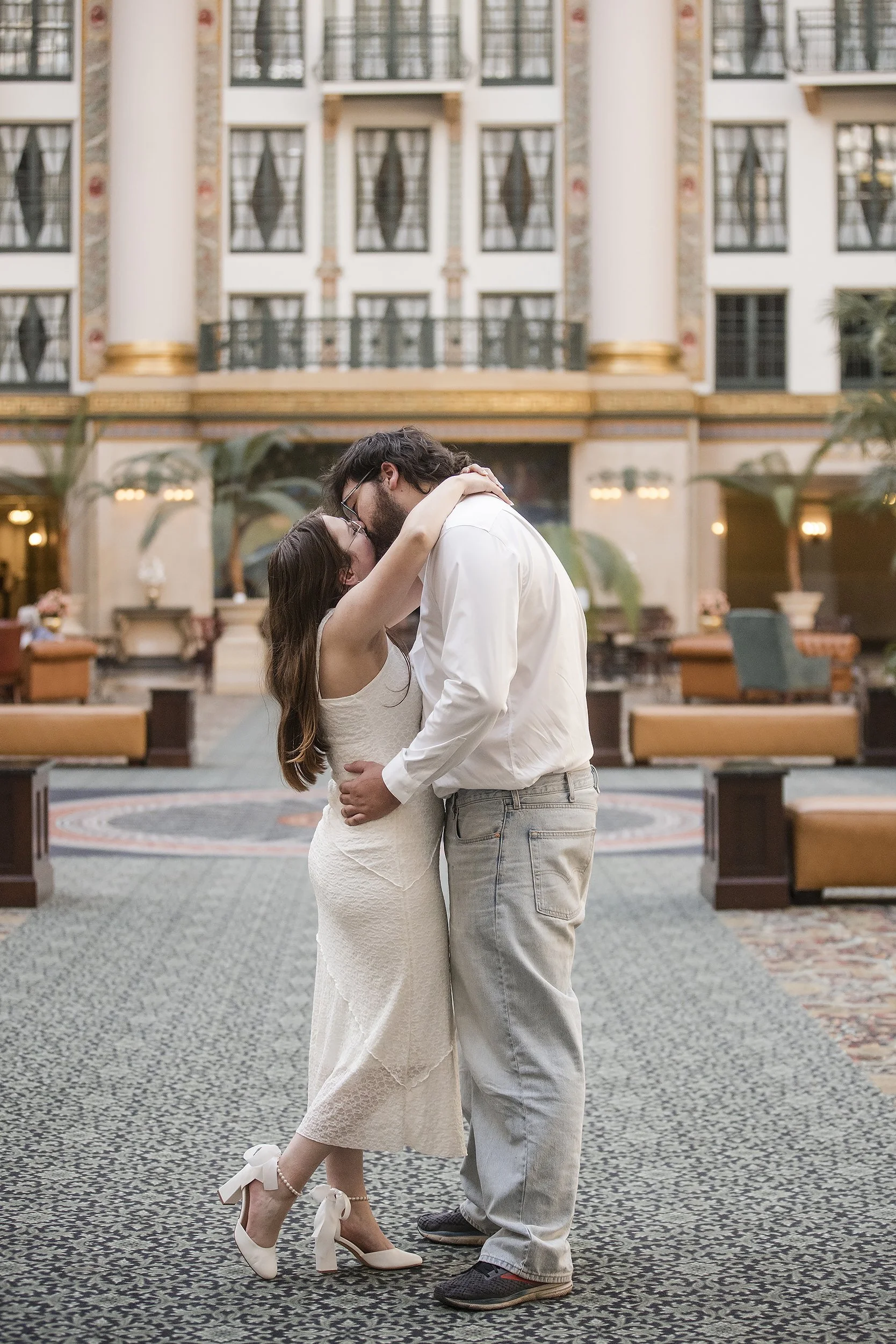 Couple Kiss in Dome West Baden Engagement Session.JPG