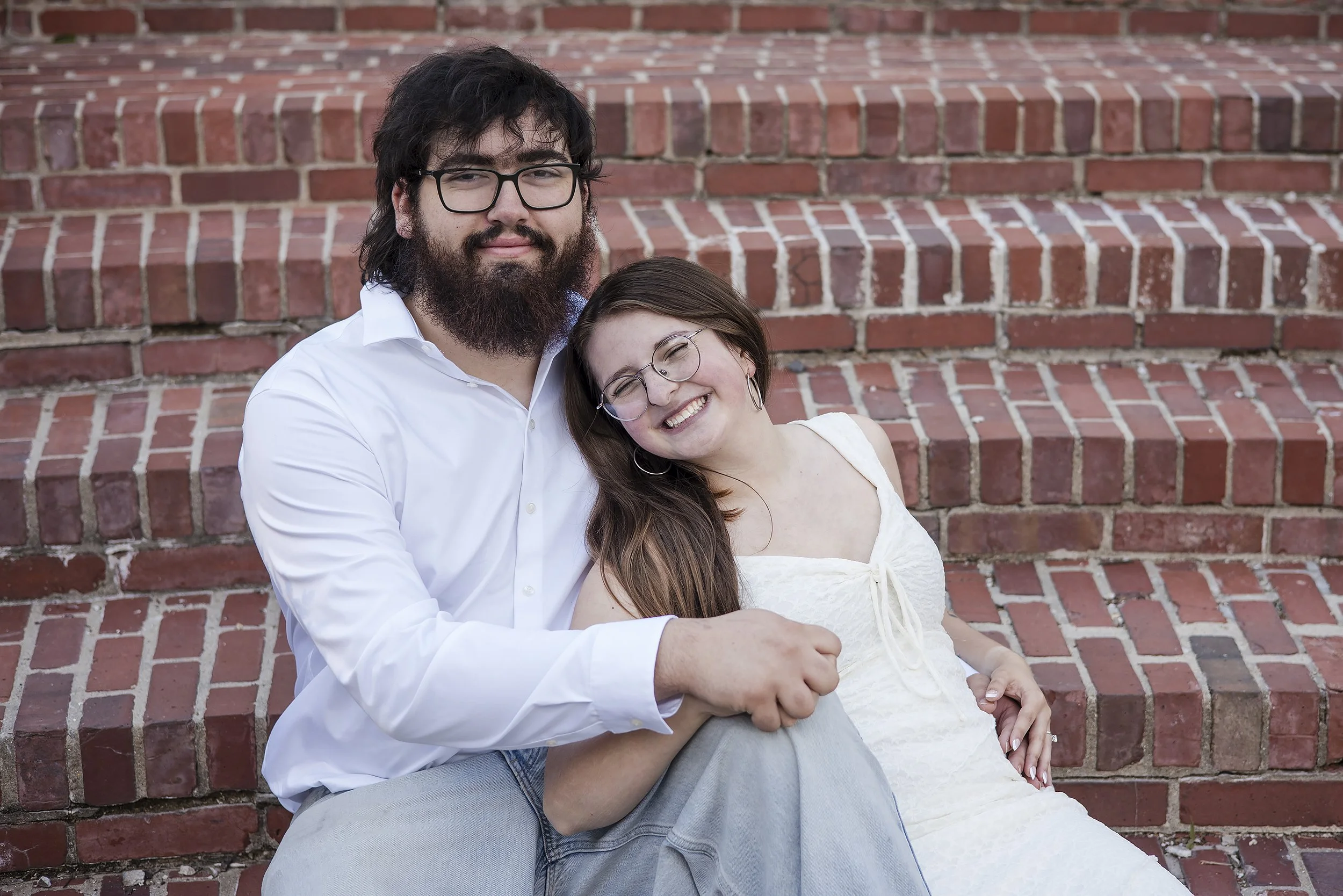 Lifestyle Engagement Portraits on Steps West Baden.JPG