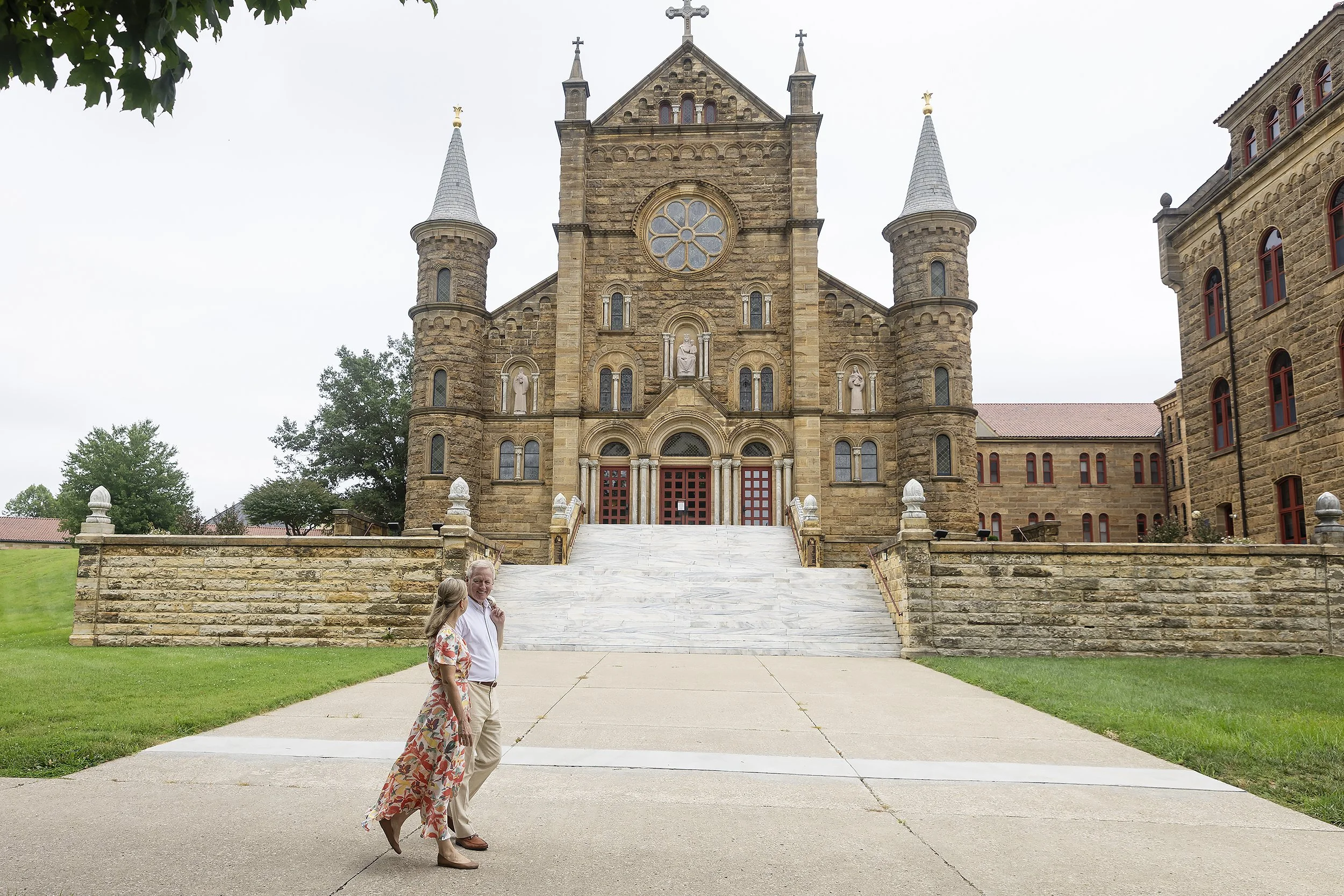 Couplle Walks Archabbey Church Saint Meinrad Engagement.JPG