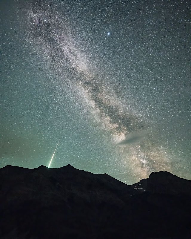 Milky Way and Meteor at Glacier National Park