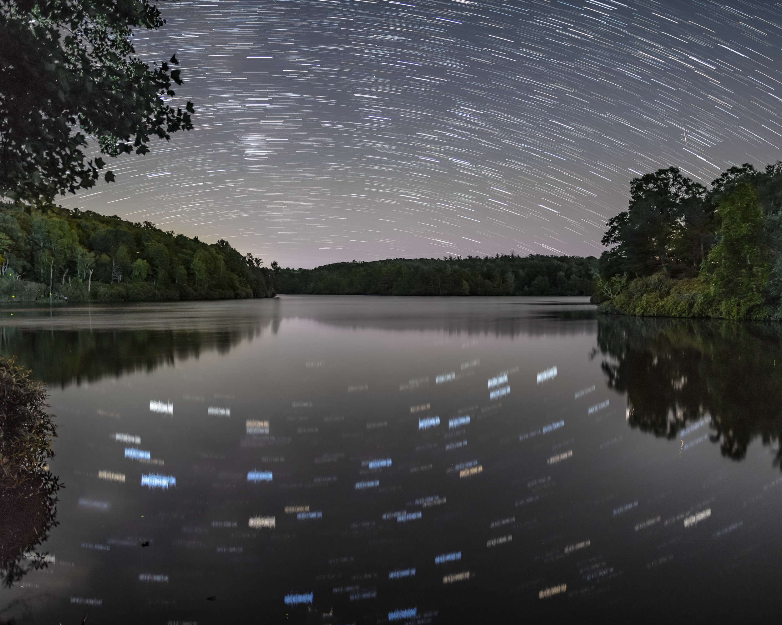 Star trail reflections at Price Lake on the Blue Ridge Parkway