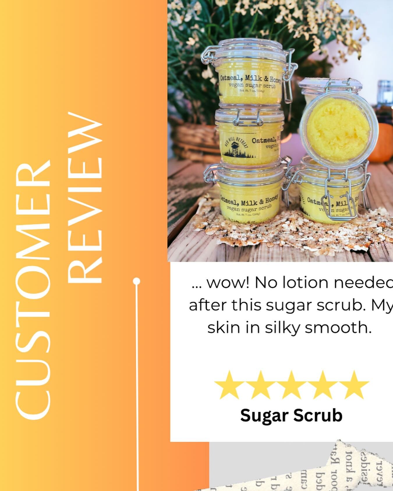 Hey, Sugar! Scrubs are back!!!!!
Slough off Winter&hellip; Welcome Summer Skin.
New &ldquo;Oatmeal, Milk &amp; Honey&rdquo; (vegan) sugar scrub joins our signature scent Summit Fever 
And Peace, love &amp; Lavender

All three have a paired body butte