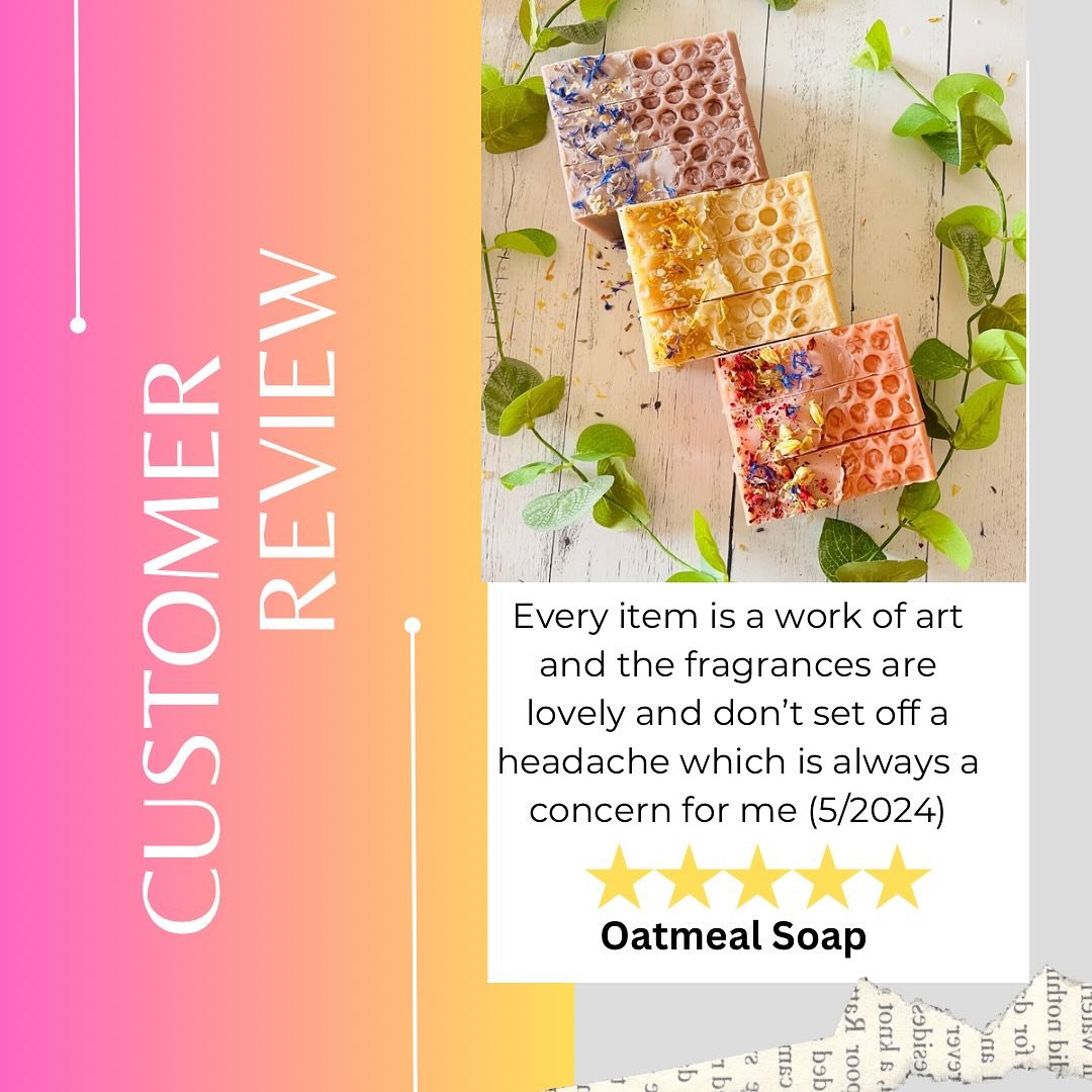 We love hearing that our customers LOVE their soaps! We appreciate the extra time it takes to write a review. 
⭐️⭐️⭐️⭐️⭐️

We source the highest quality phthalate-free scents and essential oils (I too suffer with scent-exacerbated headaches and eczem