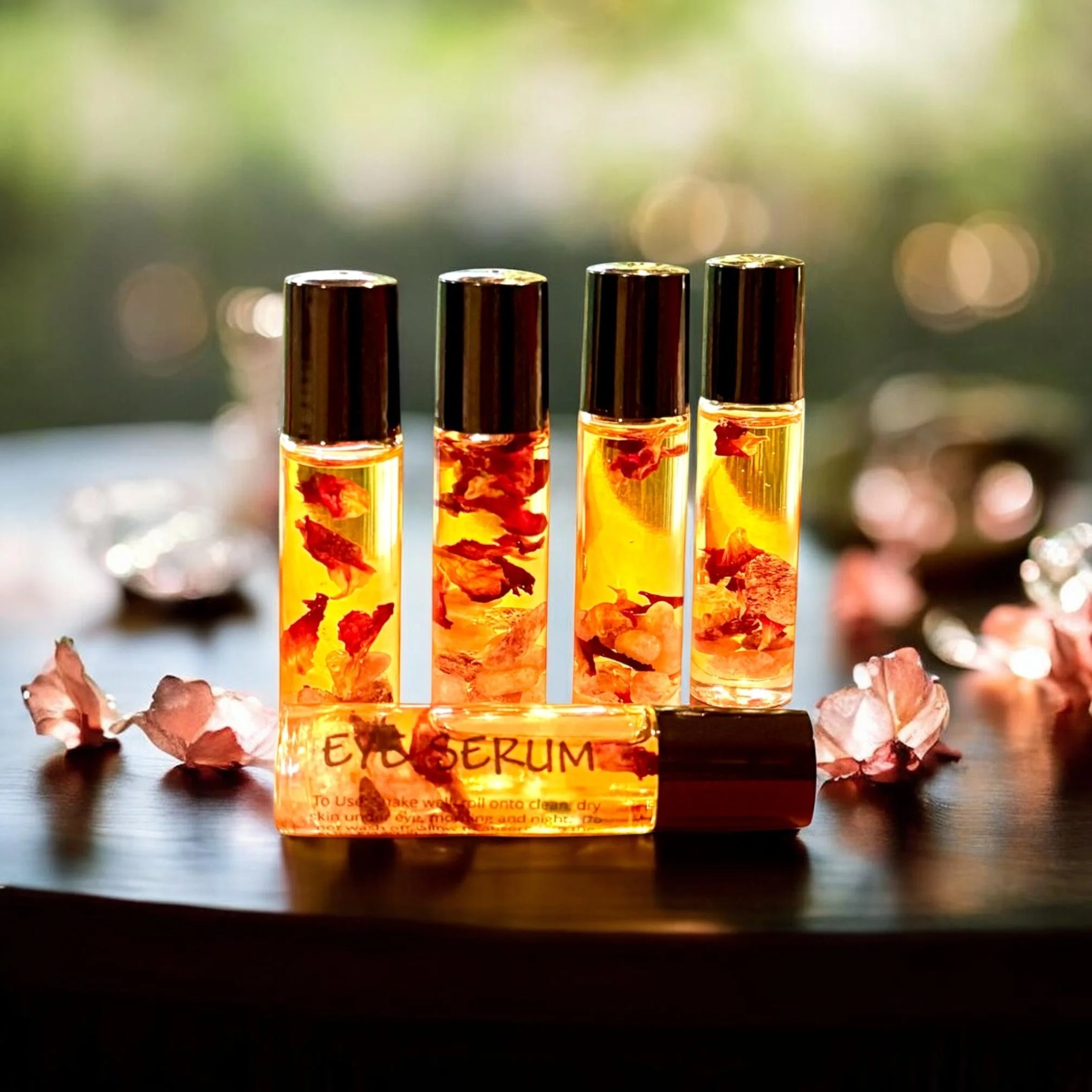 Jojoba Rosehip Eye Serum in a Red Burlap Bag