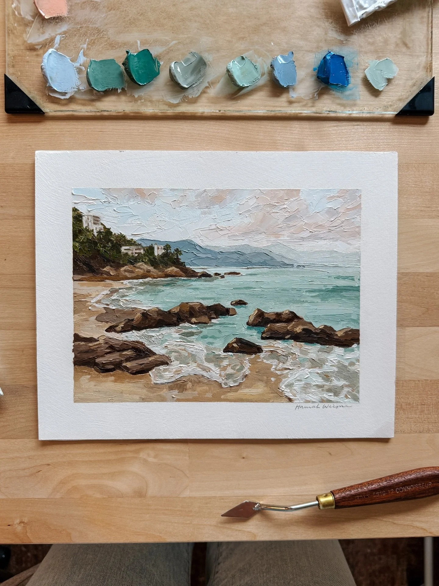 swipe to see where this painting was started!

I ubered to this beach early one morning with all my stuff to paint :) I sat against some rocks and every now and then a big wave would splash me haha. I was focused so I wouldn&rsquo;t see it coming and