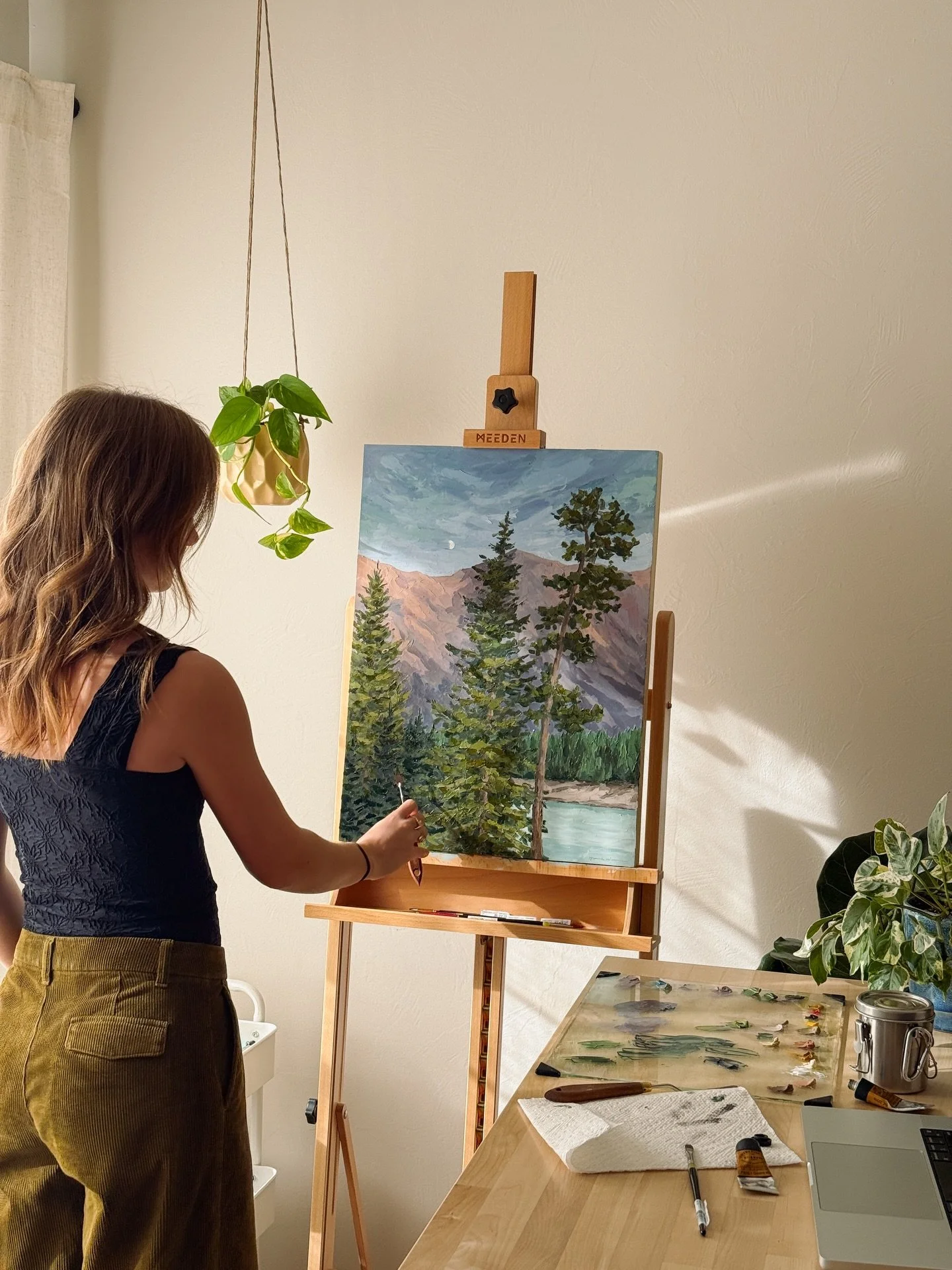 a new painting☺️ inspired from a camping trip last fall just 30 minutes from home. made tacos and played cards with friends and then the mountains turned pink🥹

I knew immediately I would paint it! I worked on this piece sporadically over a few mont