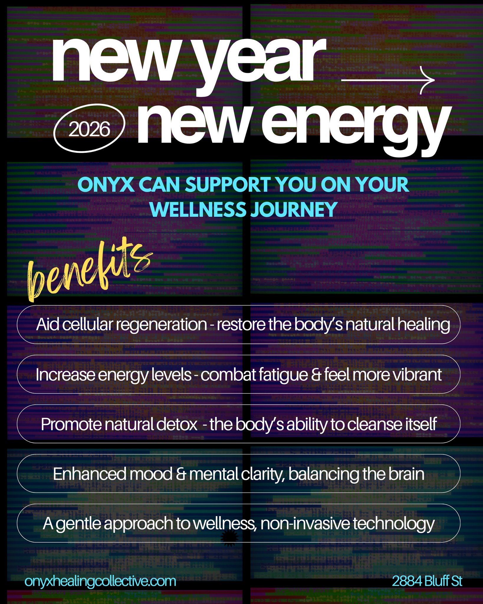 Happy New Year! With a new year ahead, we invite you to come into new energy at onyx!

Benefits:
✨Aid cellular regeneration - restore the body&rsquo;s natural healing
✨Increase energy levels - combat fatigue &amp; feel more vibrant
✨Promote natural d