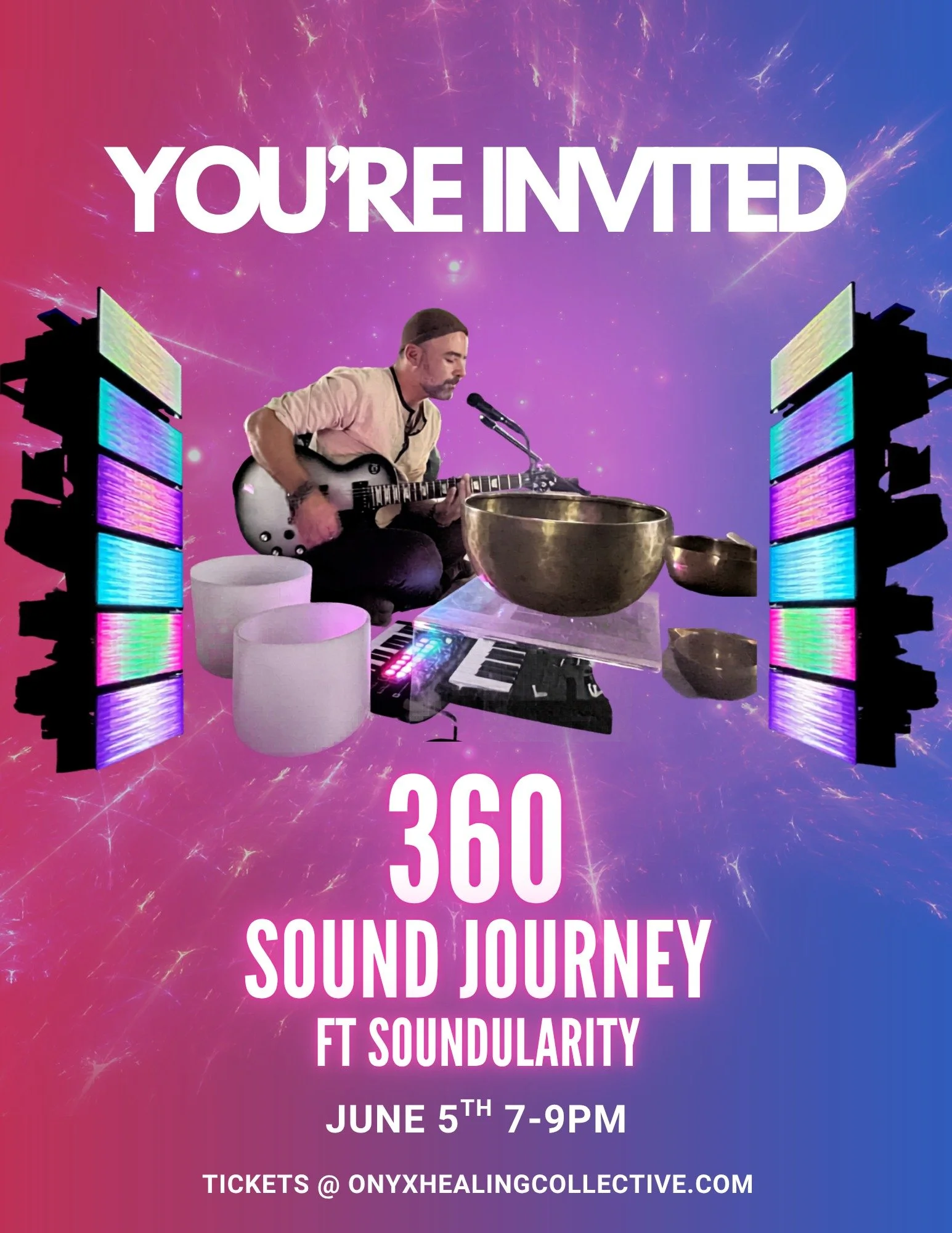 Join us as Tommy Dill, aka Soundularity provides a 360 sound journey with a symphony of instruments all tuned to 432Hz. Enjoy a 2-hour concert while resting within the EESystem for a deeply restful, supportive and transformative experience.

This isn
