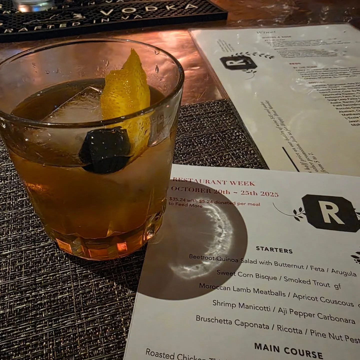 In support of Richmond Restaurant Week #RRW and to benefit Feed More @feedmoreinc we decided to try a new to us  @rowlandrestaurant – we started with perfect Old Fashioned cocktails and a bottle of wine to our choices on the three course prix-f