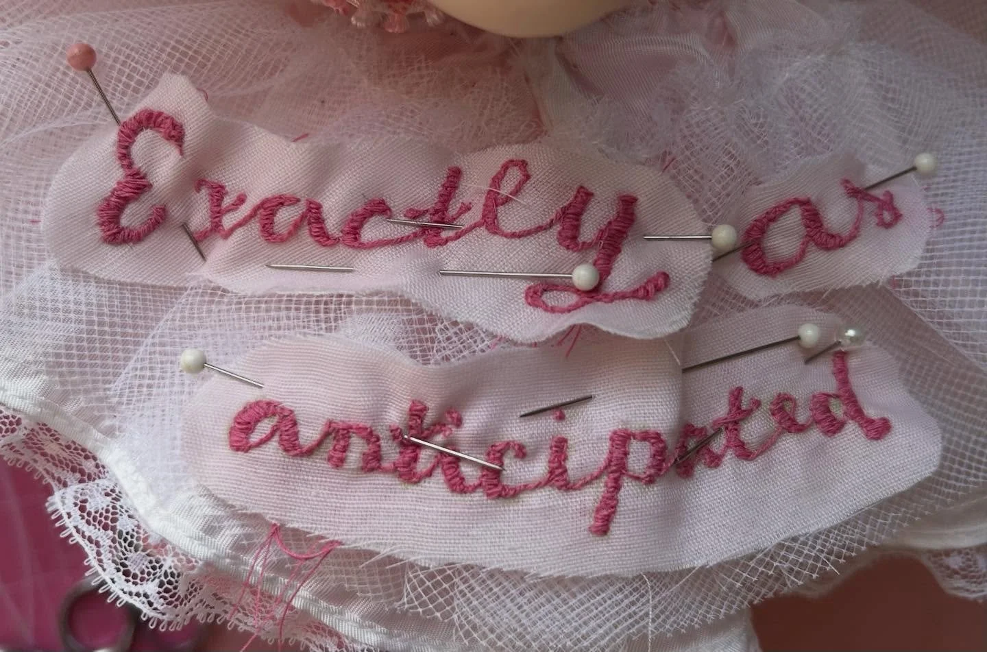 I think i&rsquo;ve turned out exactly as anticipated, making ballet costumes for my dolls. this is a work in progress of embroidered lettering and a doll 

#textiles #embroidery