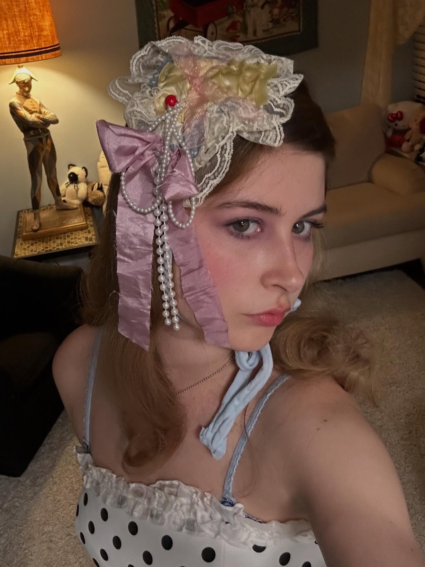 would you look at that&hellip; 5 hand-sewn headpieces made from scrap material?? you heard it here first folks. these are available for purchase now on my website. $125 each. love LOVE these - can be pinned to your hair, tied under the chin like a bo