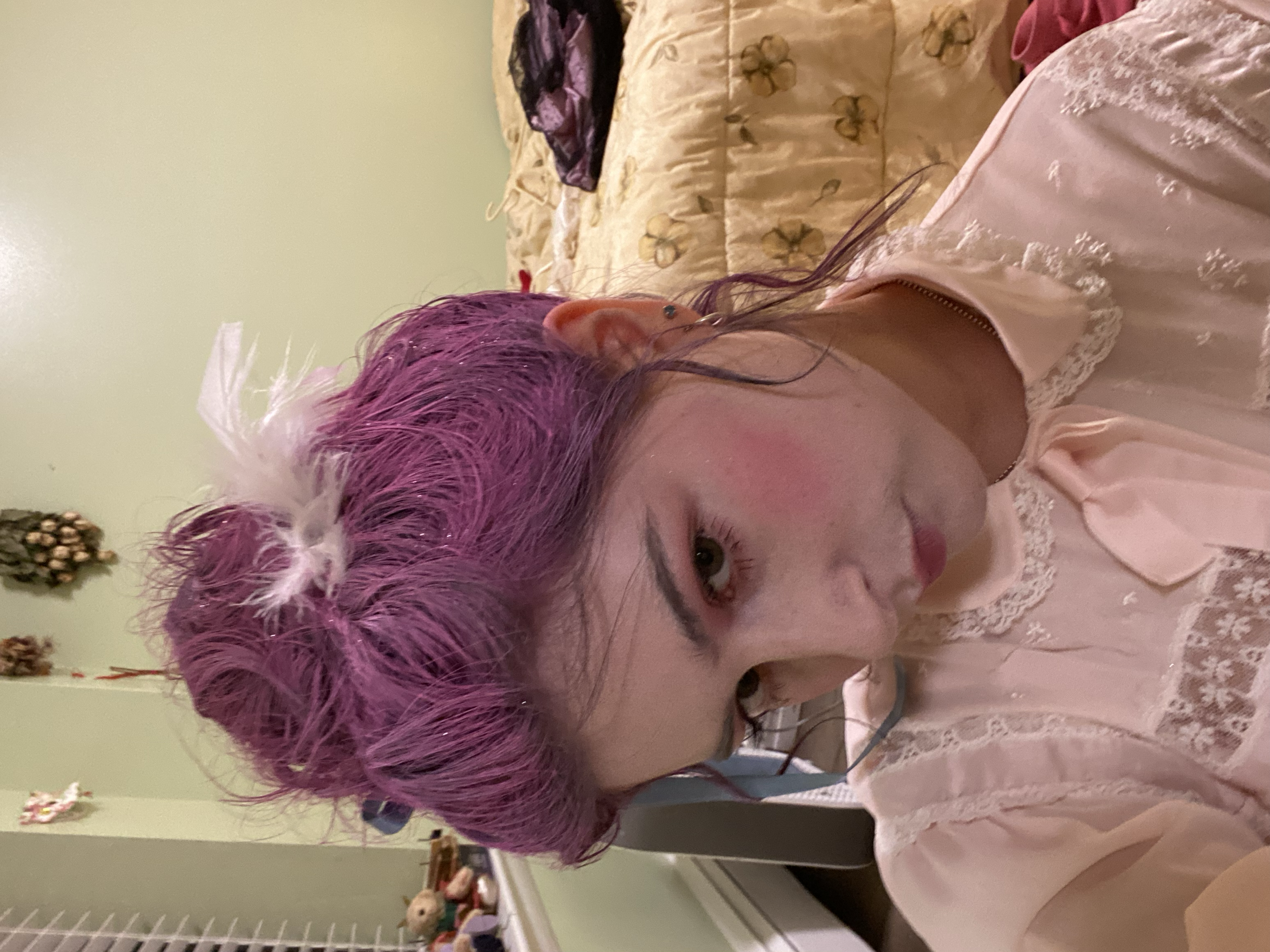 my faux pink hair from Halloween 2023
