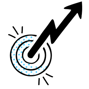 An illustration of a jagged black arrow emerging out of a bullseye with a blue halftone accent