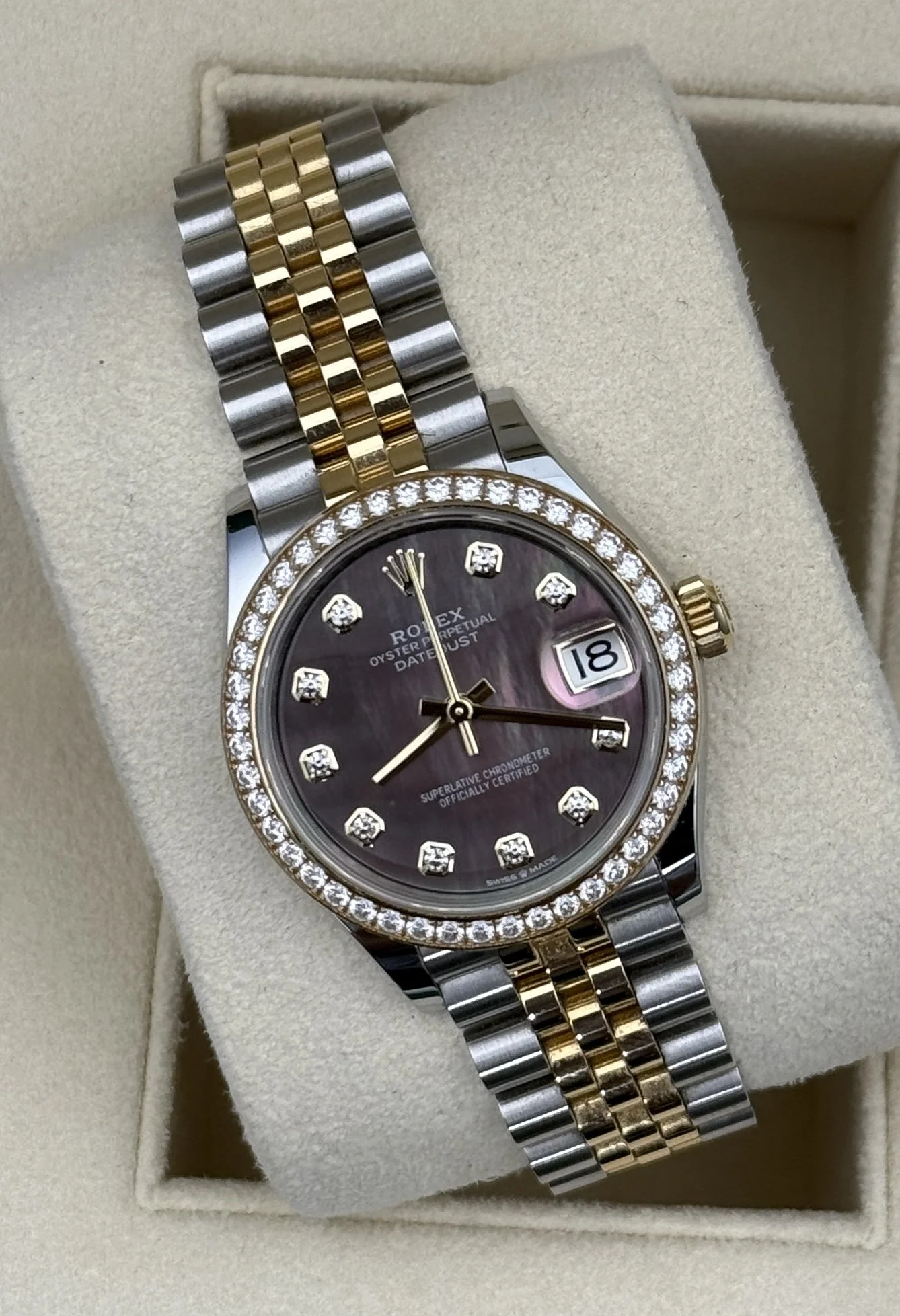 Rolex Datejust 31 278383RBR 31mm Two-Tone Steel & Yellow Gold Diamond Bezel Mother-of-Pearl Dial Jubilee Automatic Ladies' Watch