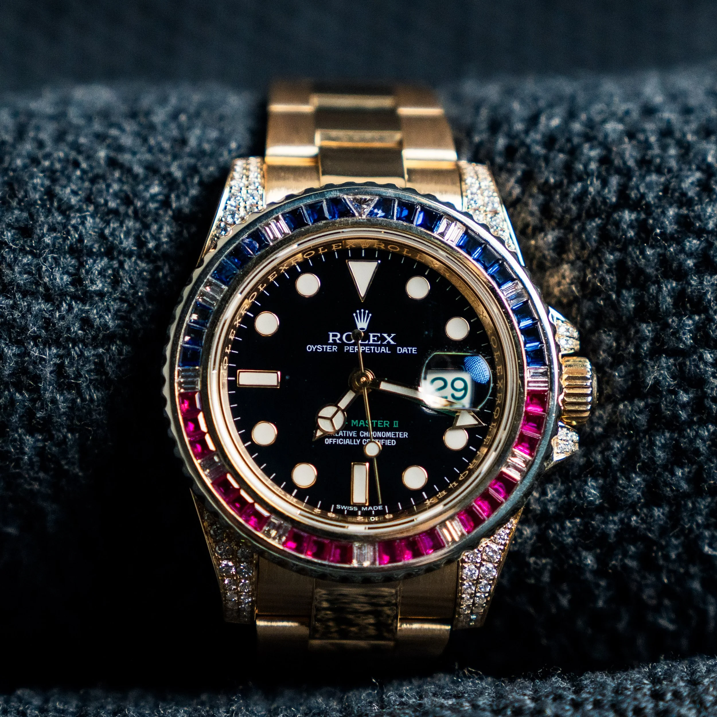 Rolex Gmt-Master II Yellow Gold 116718LN Custom Bezel 40MM Men's Watch