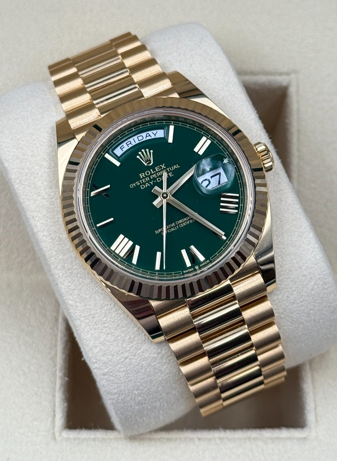 Rolex President Day-Date 40MM Green Roman Dial Yellow Gold 228238