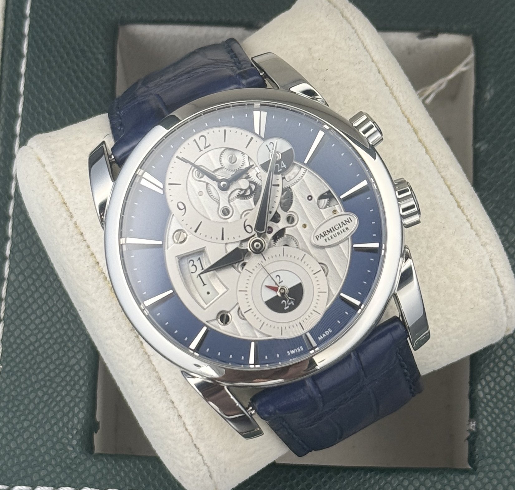 Parmigiani Fleurier Tonda Hemispheres 42mm Steel Blue Dial PFC231 Dual Time