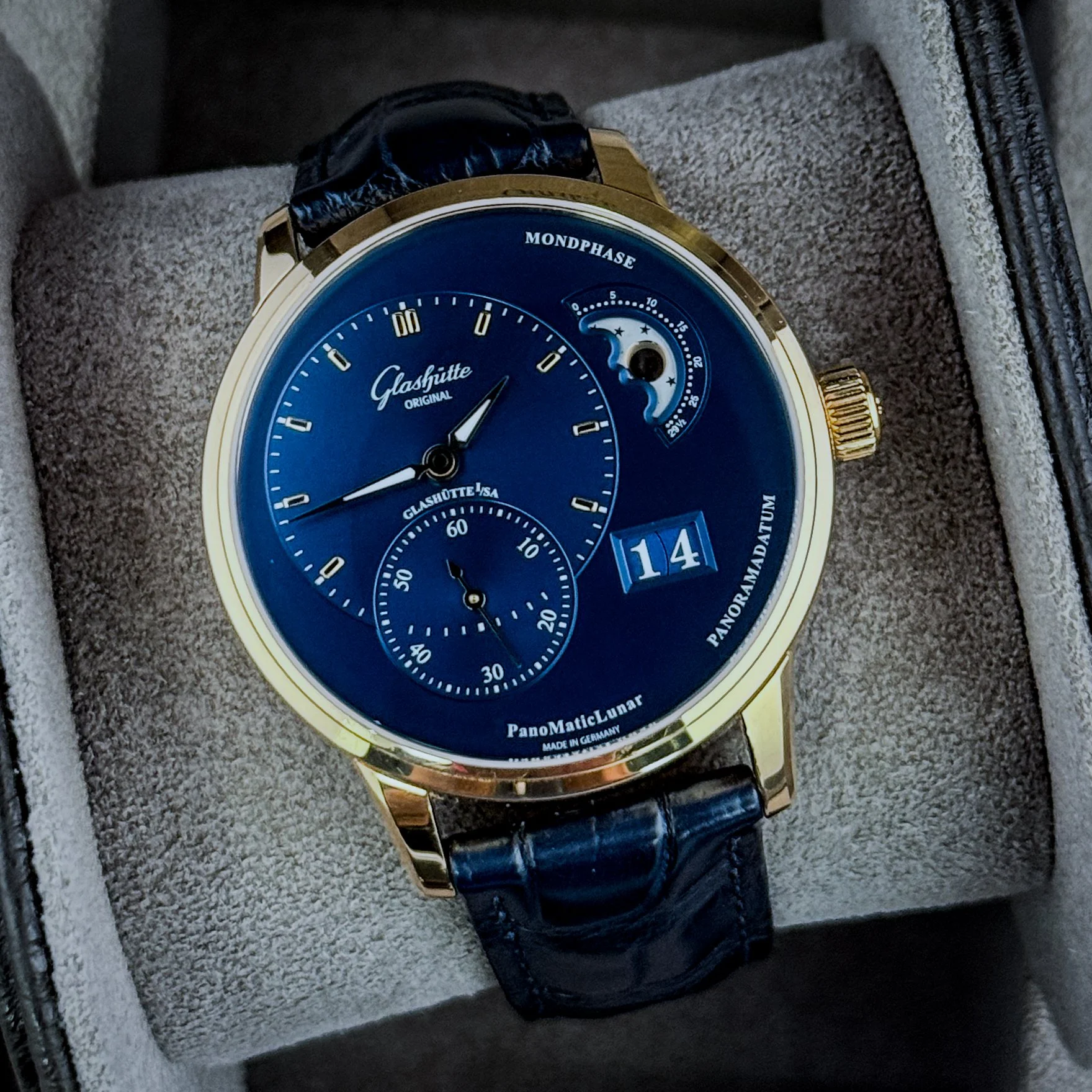 Glashutte Original PanoMaticLunar Rose Gold Blue Dial 40mm 1-90-02