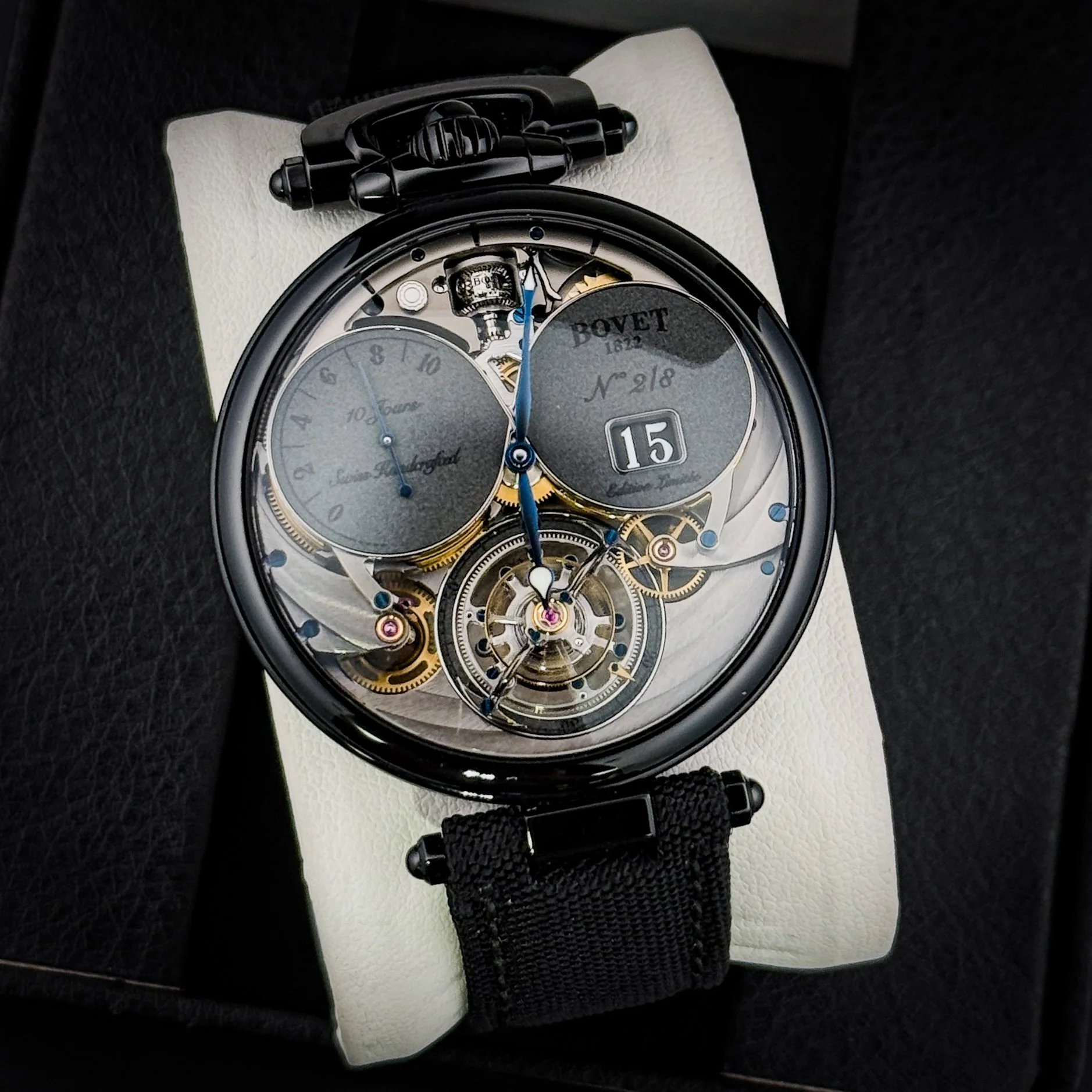 Bovet Virtuoso VIII 10-Day Flying Tourbillon Big Date Titanium 44MM DLC T10GD065/2  Men’s Watch