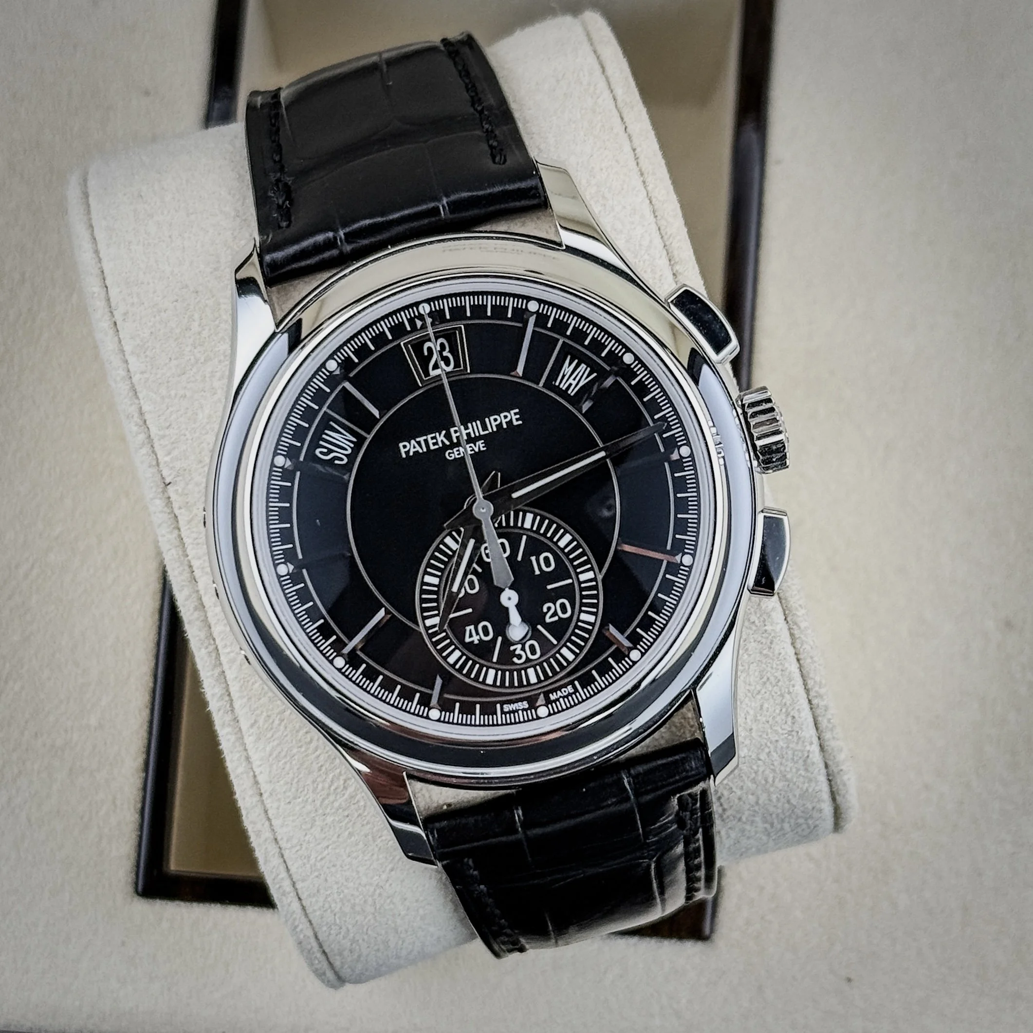 Patek Philippe Annual Calendar Chronograph Platinum Black Dial 5905P