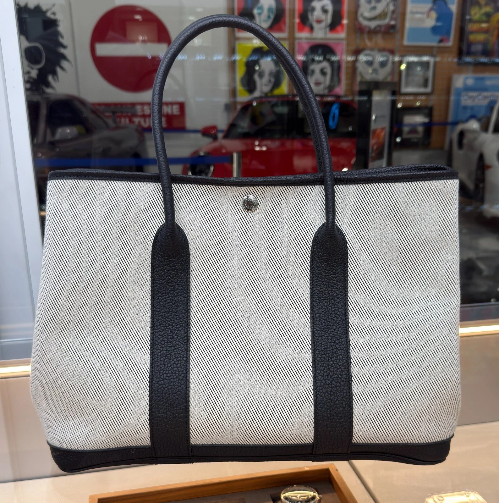 Hermes Buffle Skipper Toile Garden Party 36 MM Tote Black