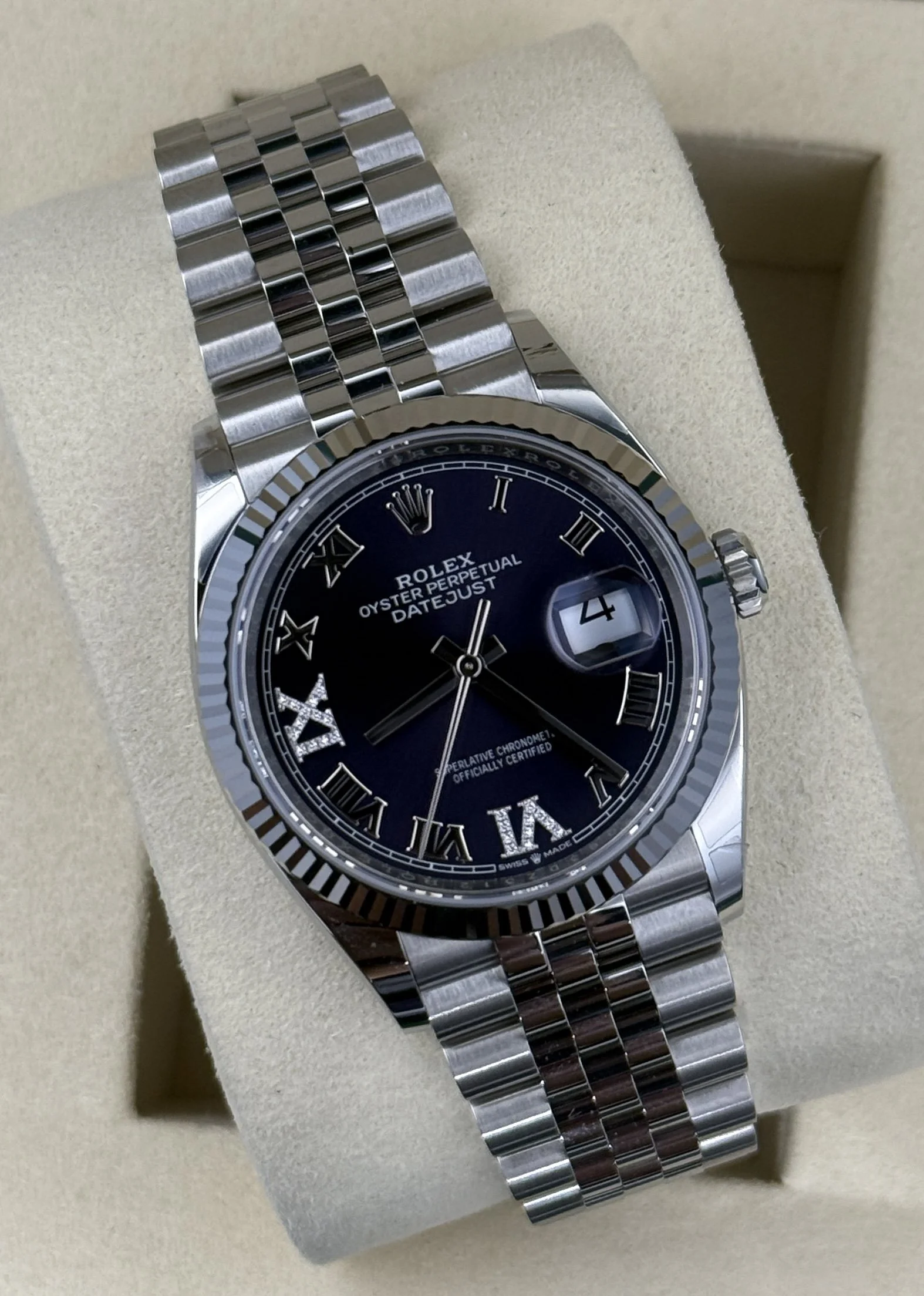 Rolex Datejust 36 126234 Steel Fluted Bezel Purple Dial Jubilee