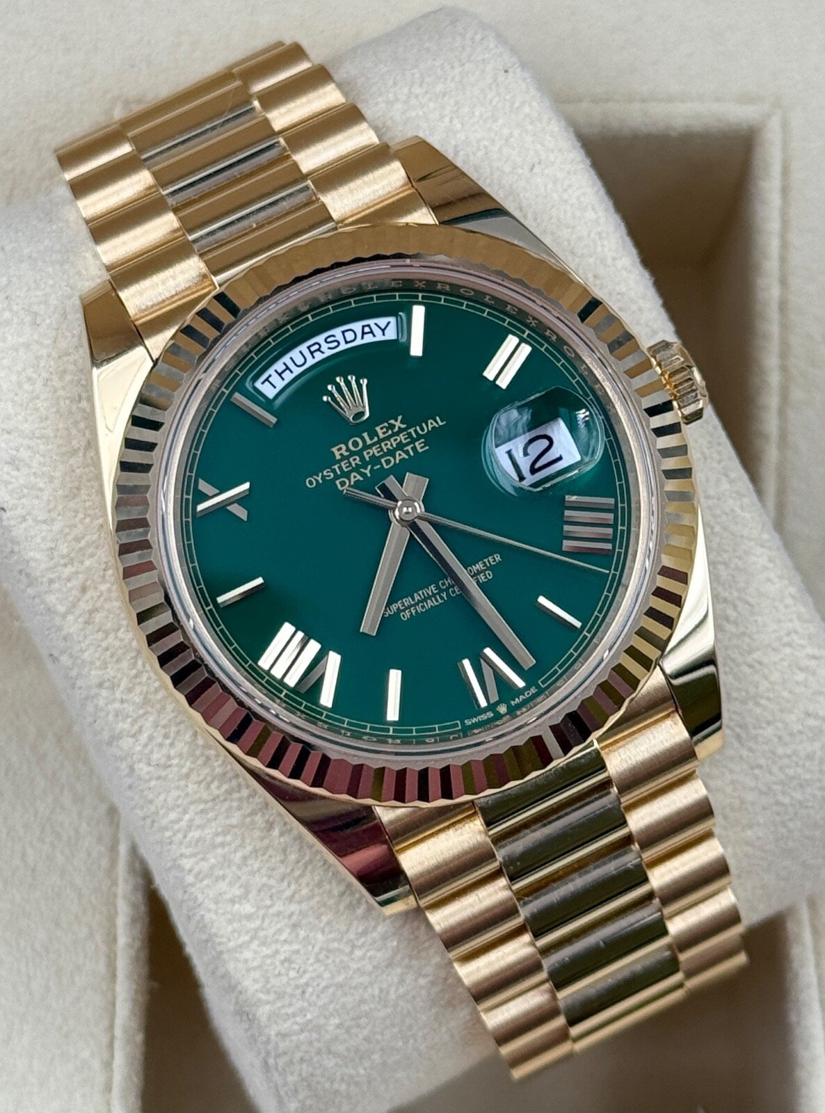 Rolex President Day-Date 40MM Green Roman Dial Yellow Gold 228238