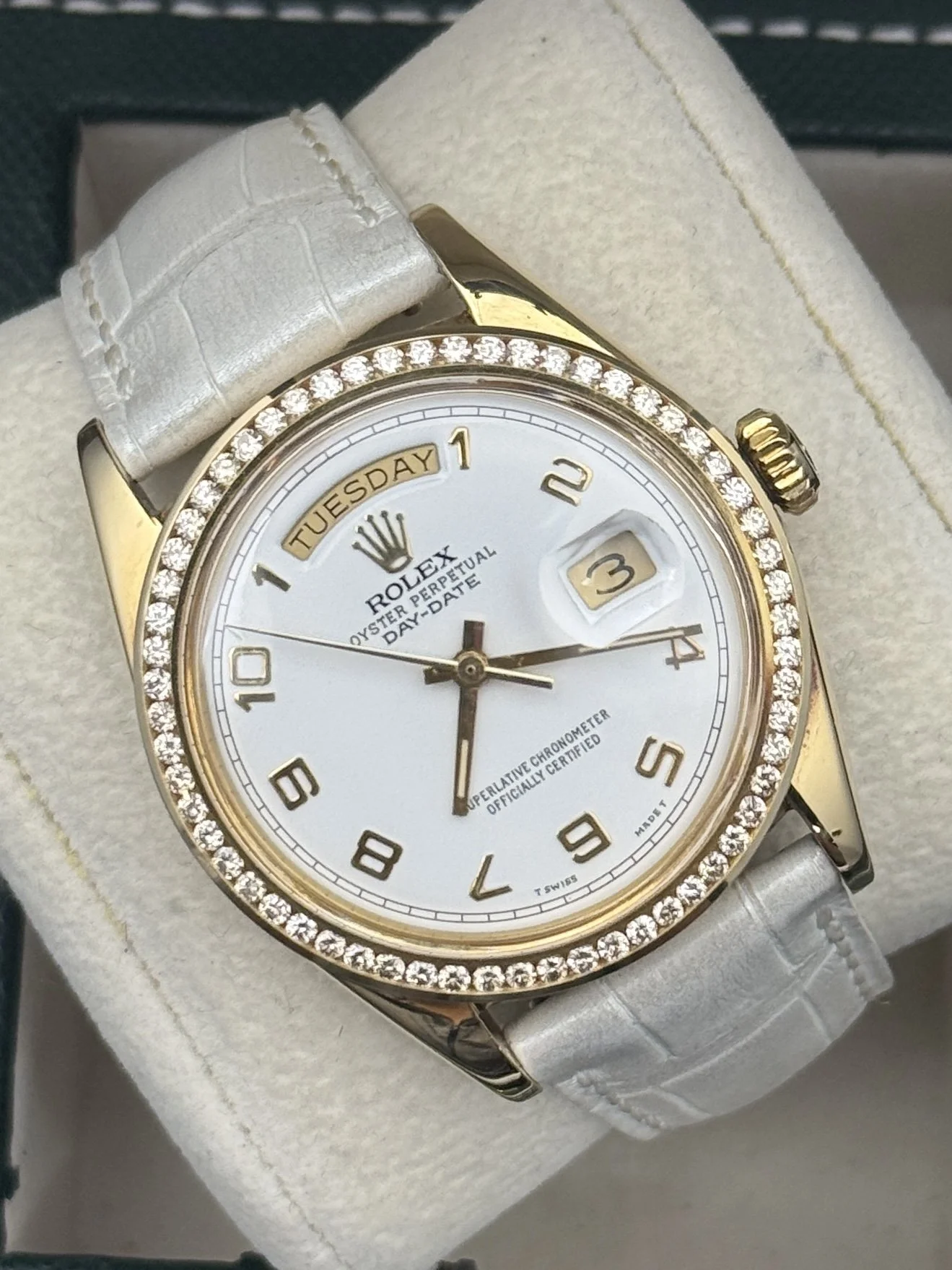 Rolex Day-Date 1803 White Dial Diamond Bezel 36MM