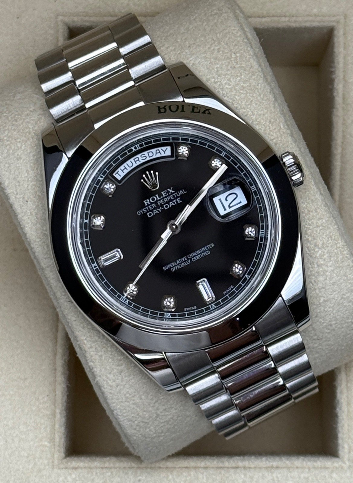 Rolex Day-Date 41mm Black Diamond Platinum President 218206