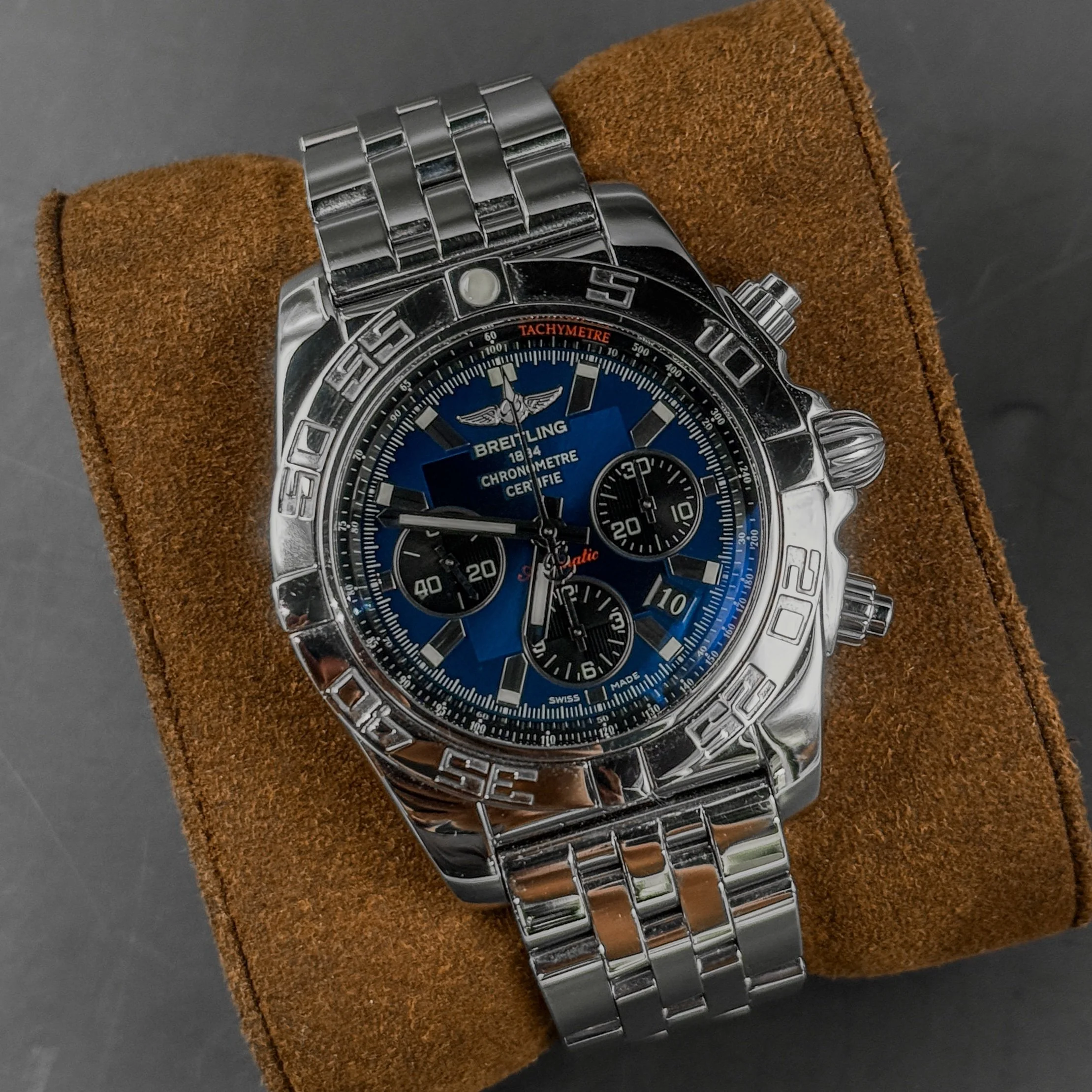 Breitling Chronomat 44 Blue Dial Chronograph Steel Watch AB0110121C1A1