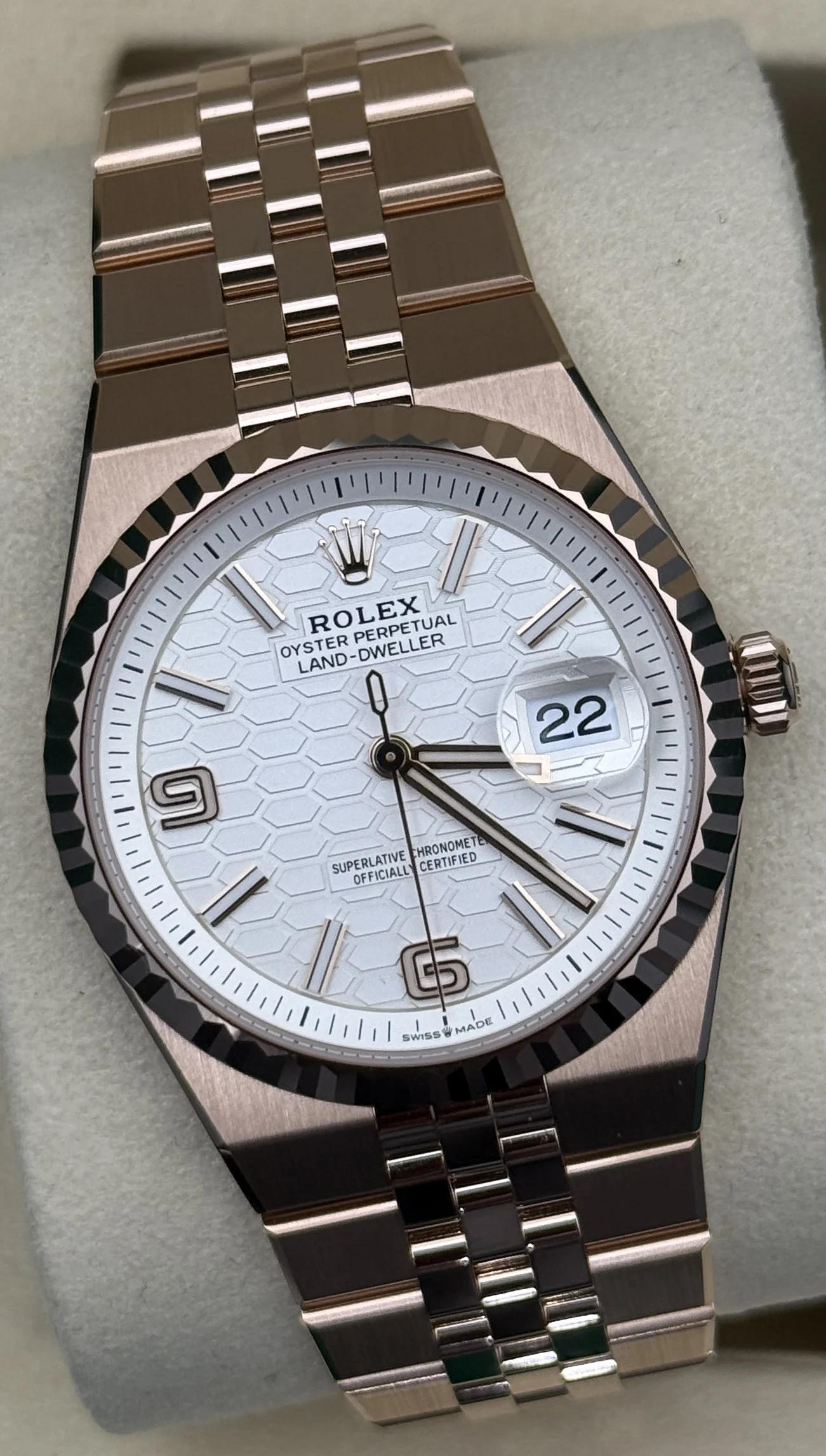 Rolex Land-Dweller 127235 Rose Gold Intense White Dial 36MM Men’s Watch