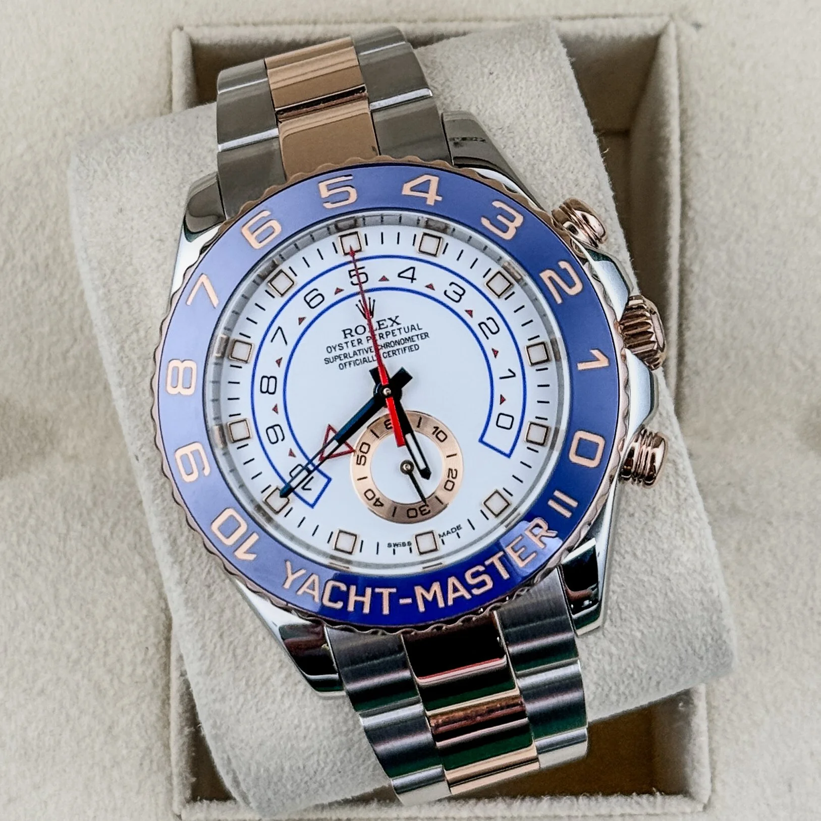Rolex Yacht-Master II Two Tone Rose Gold Steel White Dial Watch 116681 44M