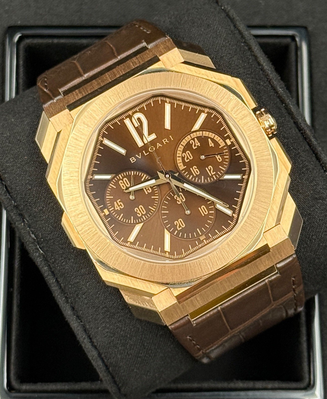 Bulgari Octo Finissimo Chronograph GMT Chocolate Dial Rose Gold 43mm 103468