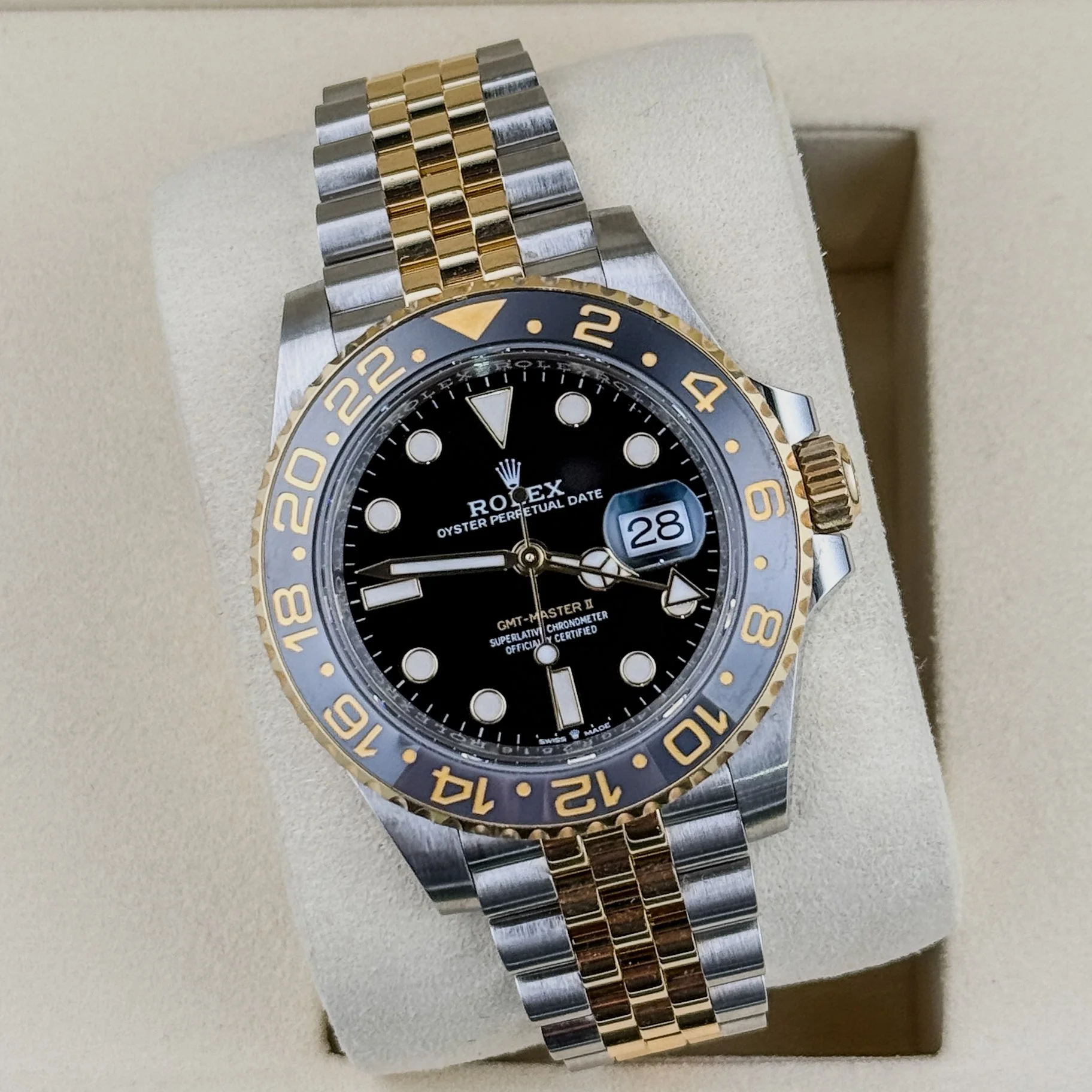 Rolex GMT-Master II Two-Tone Black Grey Bezel Jubilee Watch 126713GRNR