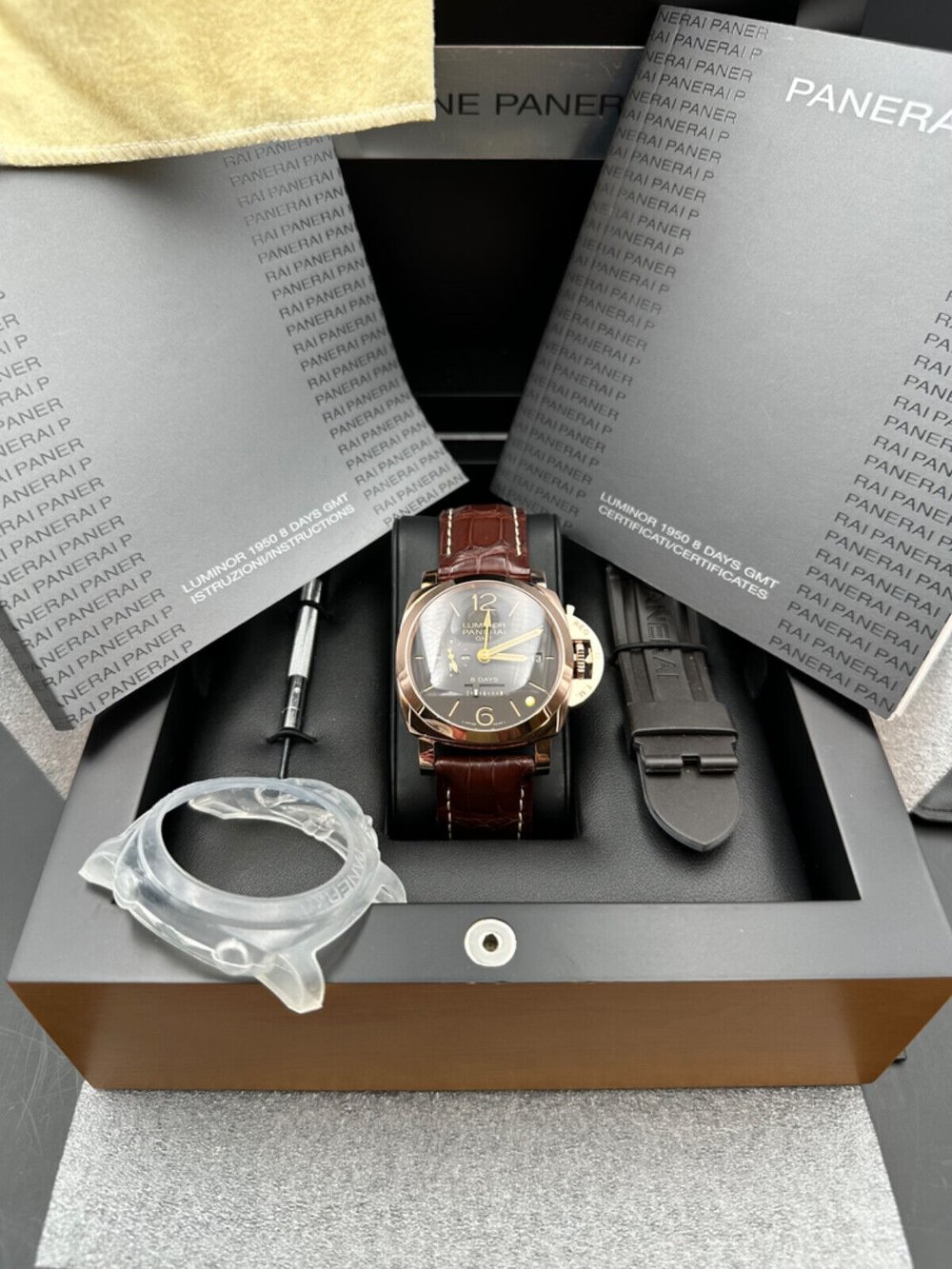Panerai Luminor 1950 8 Days GMT Rose Gold Brown Dial 44mm PAM00576 Men s Watch Salamanca Watches