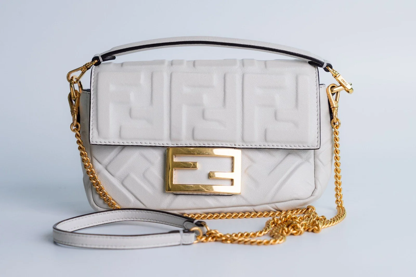 Fendi Baguette Mini White Leather Single Flap