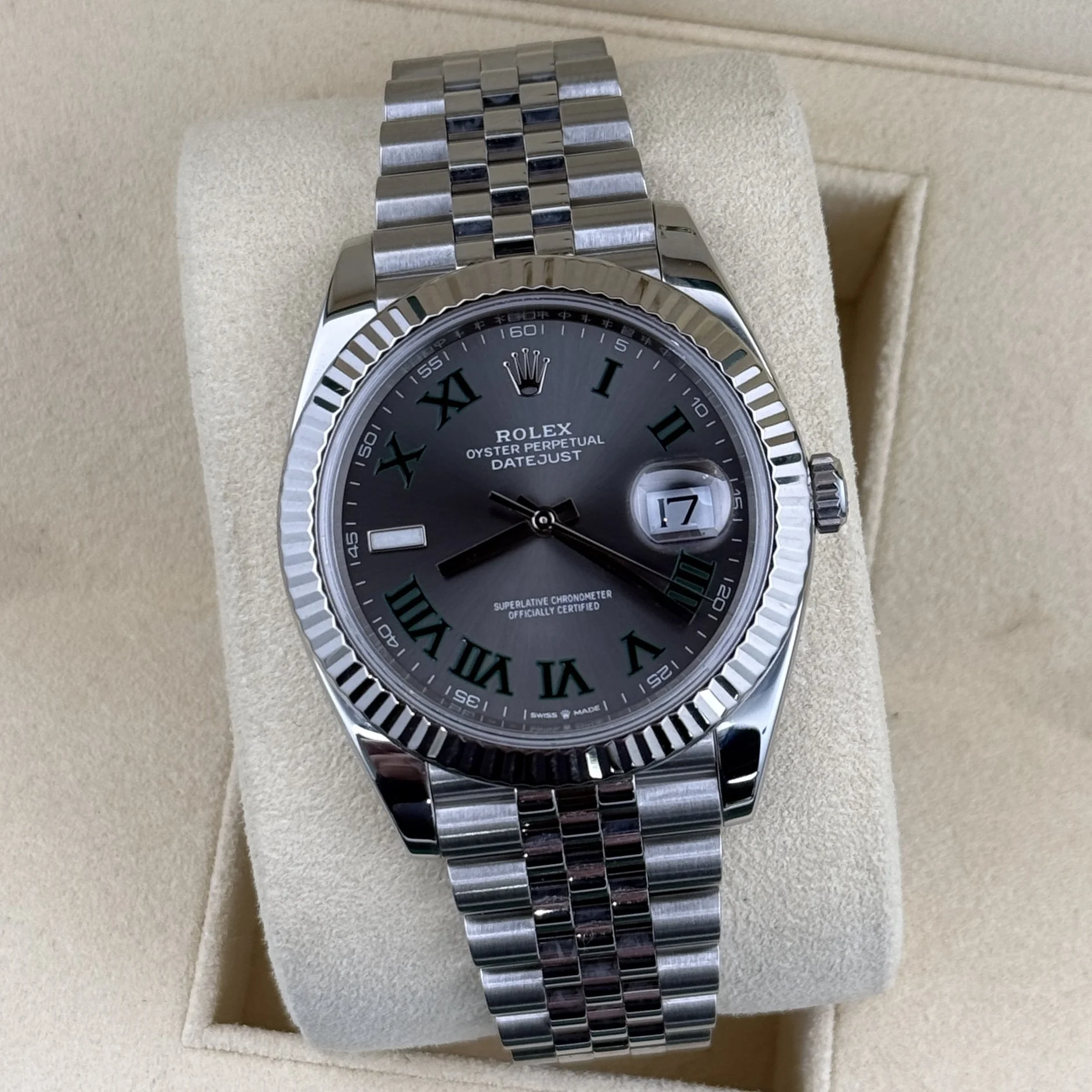 Rolex Datejust 41 Wimbledon Dial Fluted Bezel Jubilee Steel 126334