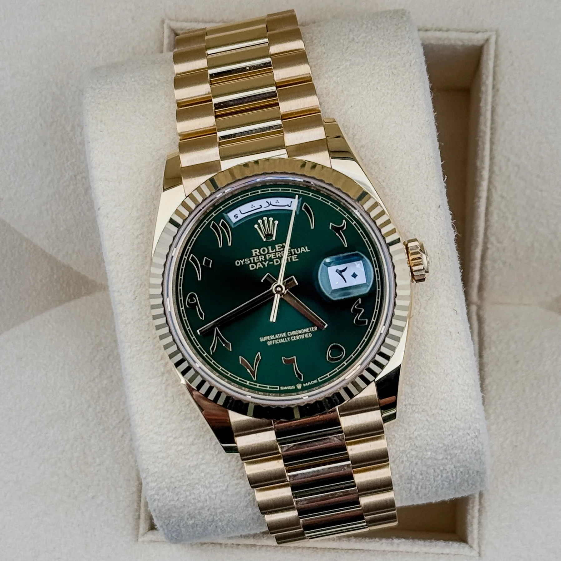 Rolex Day-Date 36 Yellow Gold Green Arabic Dial 128238 36 MM
