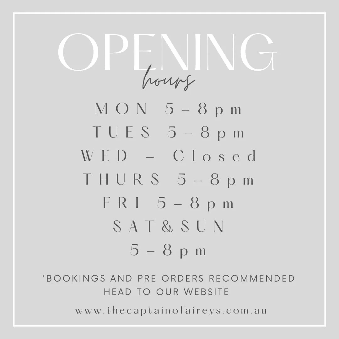 New hours are here! 
You can find us here every night except Wednesday!
We will also be open ALL DAY for Mother&rsquo;s Day 12-8pm.
Last takeaway orders by 7:40pm.
Head to our website to book your table or pre order takeaway! 
#woodfiredpizza #aireys