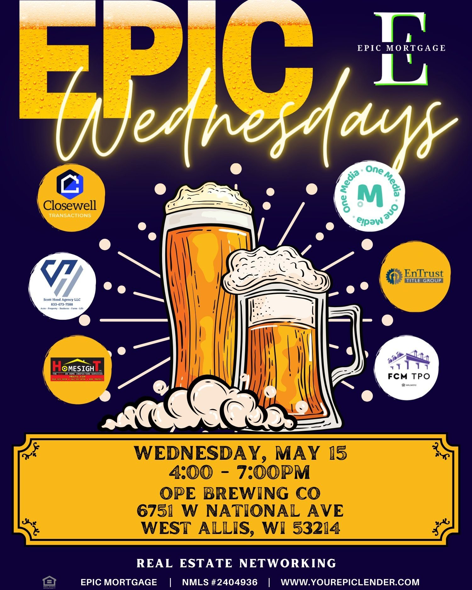 🍻Epic Wednesday is TOMORROW!🍻

We hope to see you at Ope tomorrow for Epic Wednesday before we take a break for the summer!  Let us know if you plan to join us for some Epic networking!

https://bit.ly/epicwednesdaymay2024

You'll also get to see o