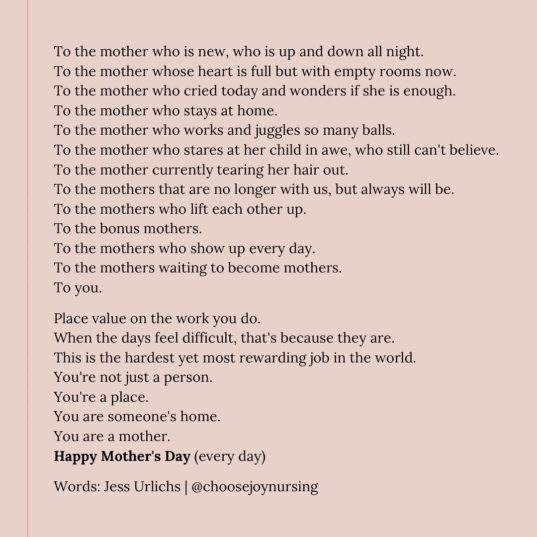 Happy Mother&rsquo;s Day to all the moms, including those waiting to be moms. We see you, we&rsquo;re praying for you, and we love you 💕

Beautiful words: @jessurlichs 
.
.
.
.
.
#mothersday #momsupport #postpartumsupport #motherhoodunited #motherho