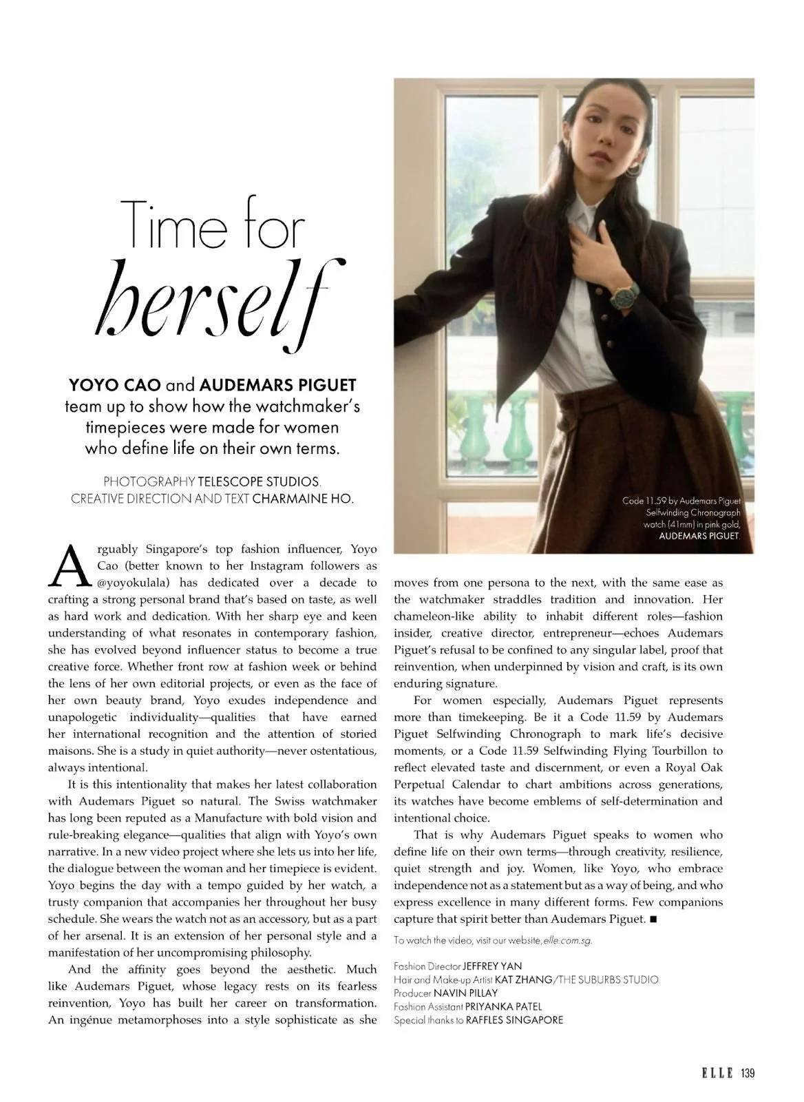 Hair and makeup by Kat Zhang of The Suburbs Studio for ELLE publication