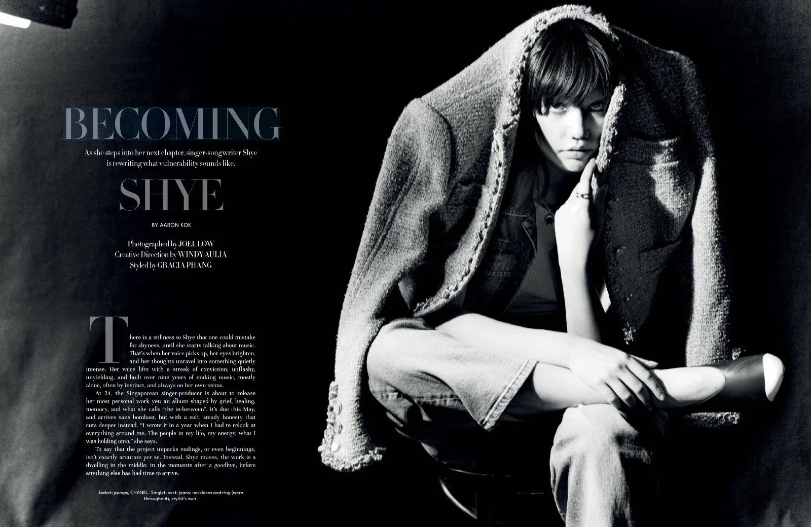 Hair and makeup by Kat Zhang of The Suburbs Studio for Shye for Harper's Bazaar publication