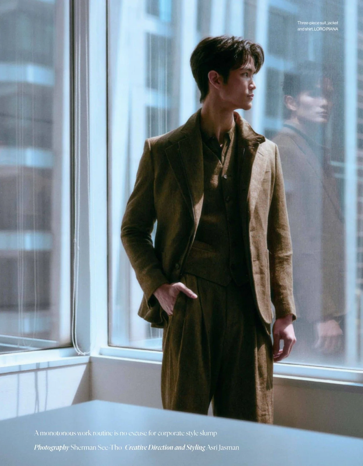 Makeup and hairstyling by Kat Zhang of The Suburbs Studio for Esquire