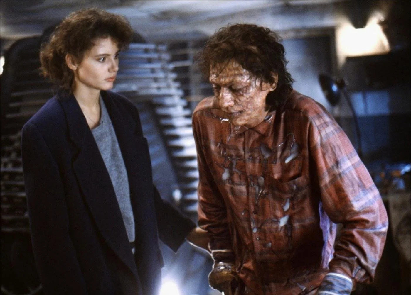 Geena Davis and Jeff Goldblum learn science is dangerous in David Cronenberg's The Fly.