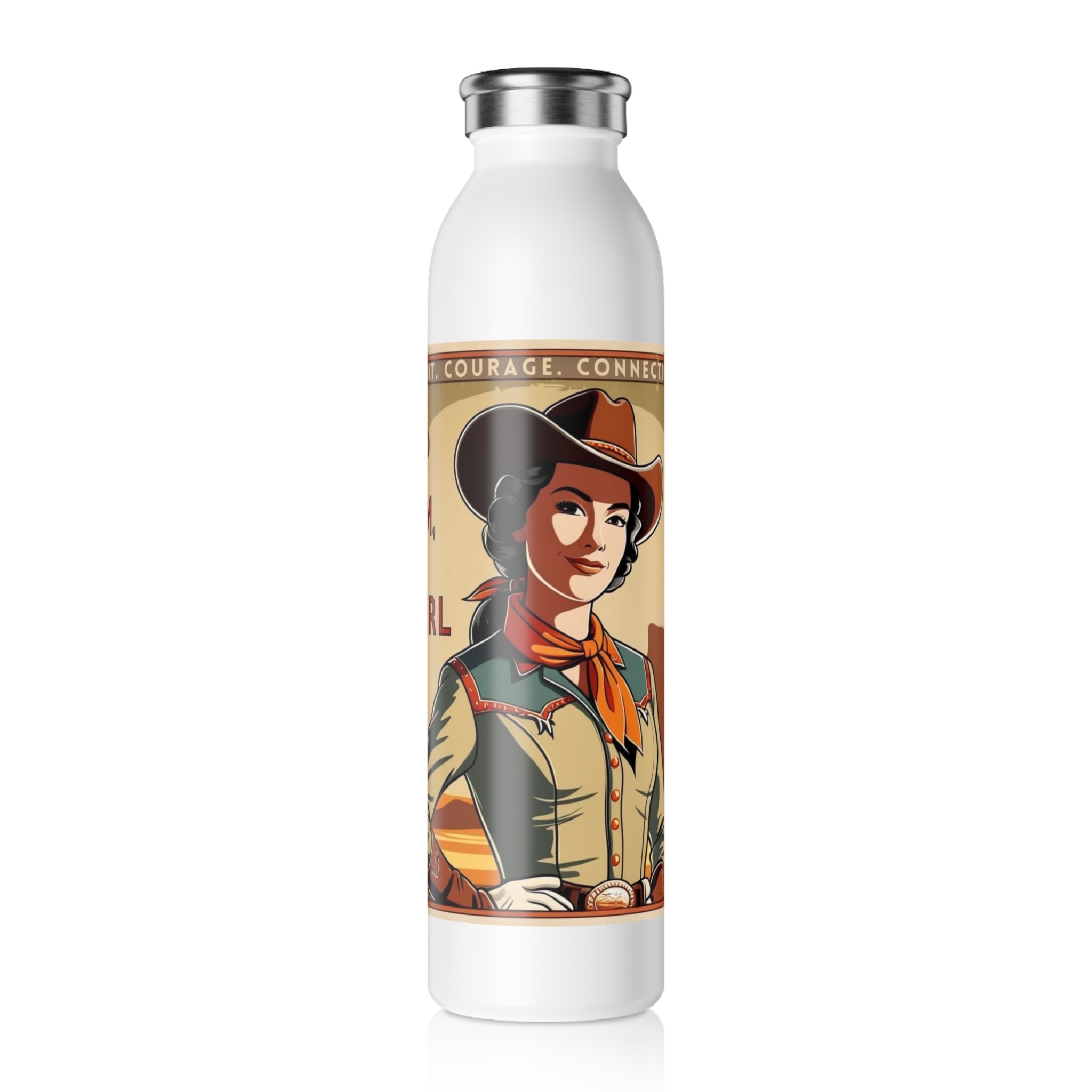 Inspirational Cowgirl Slim Water Bottle - Keep Calm and Cowgirl On